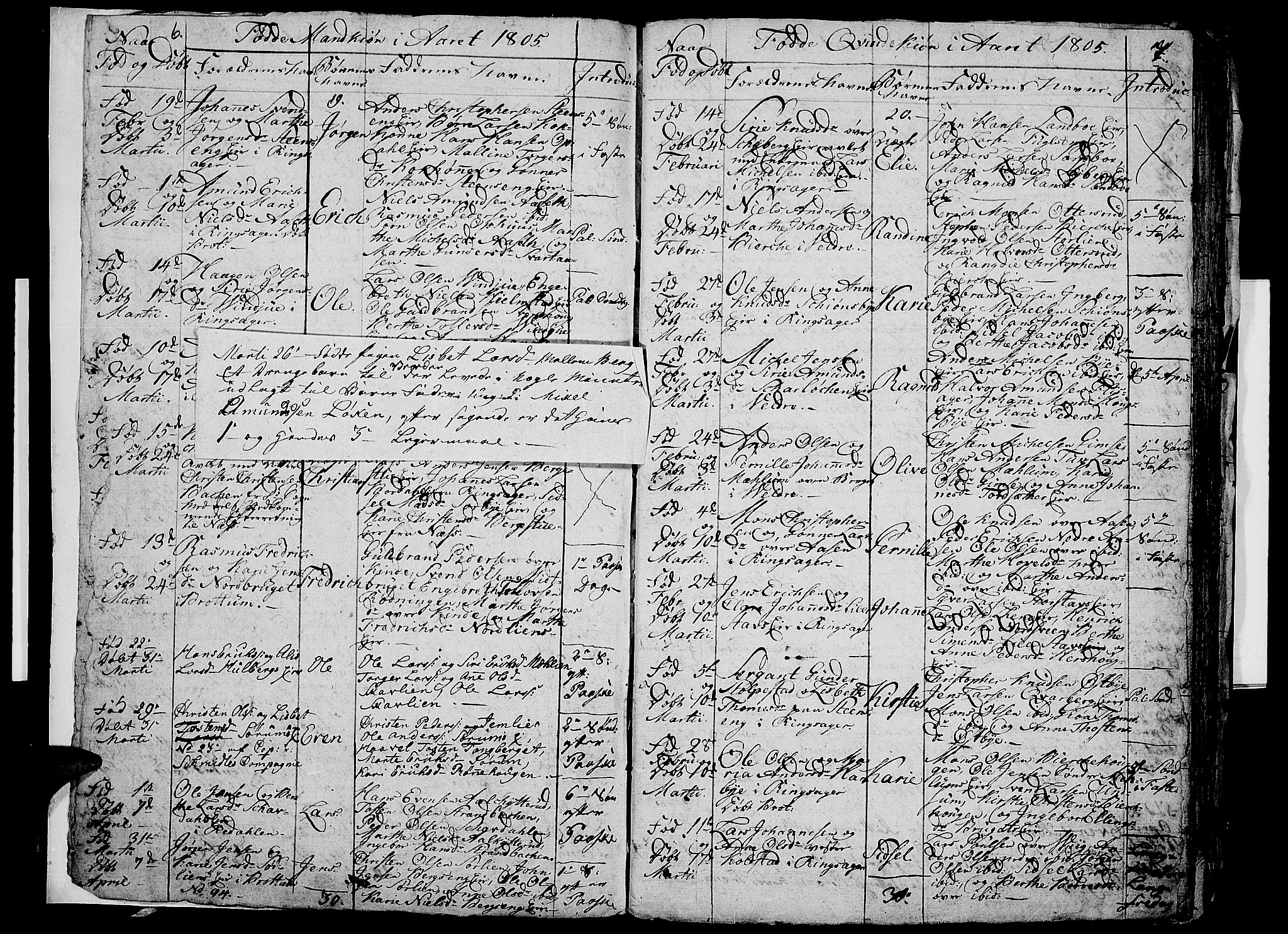 Ringsaker prestekontor, AV/SAH-PREST-014/I/Ia/L0005/0007: Kladd til kirkebok nr. 5.7, 1805-1808, s. 6-7