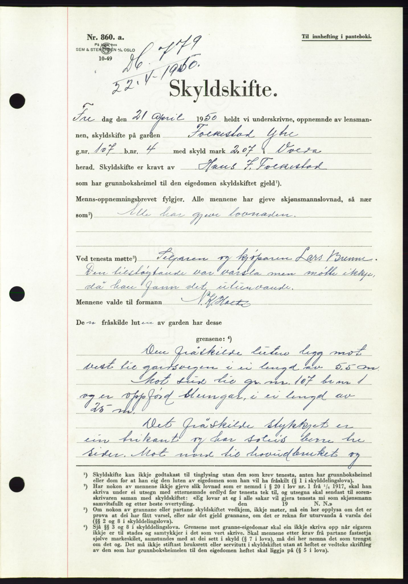 Søre Sunnmøre sorenskriveri, AV/SAT-A-4122/1/2/2C/L0086: Pantebok nr. 12A, 1949-1950, Dagboknr: 779/1950