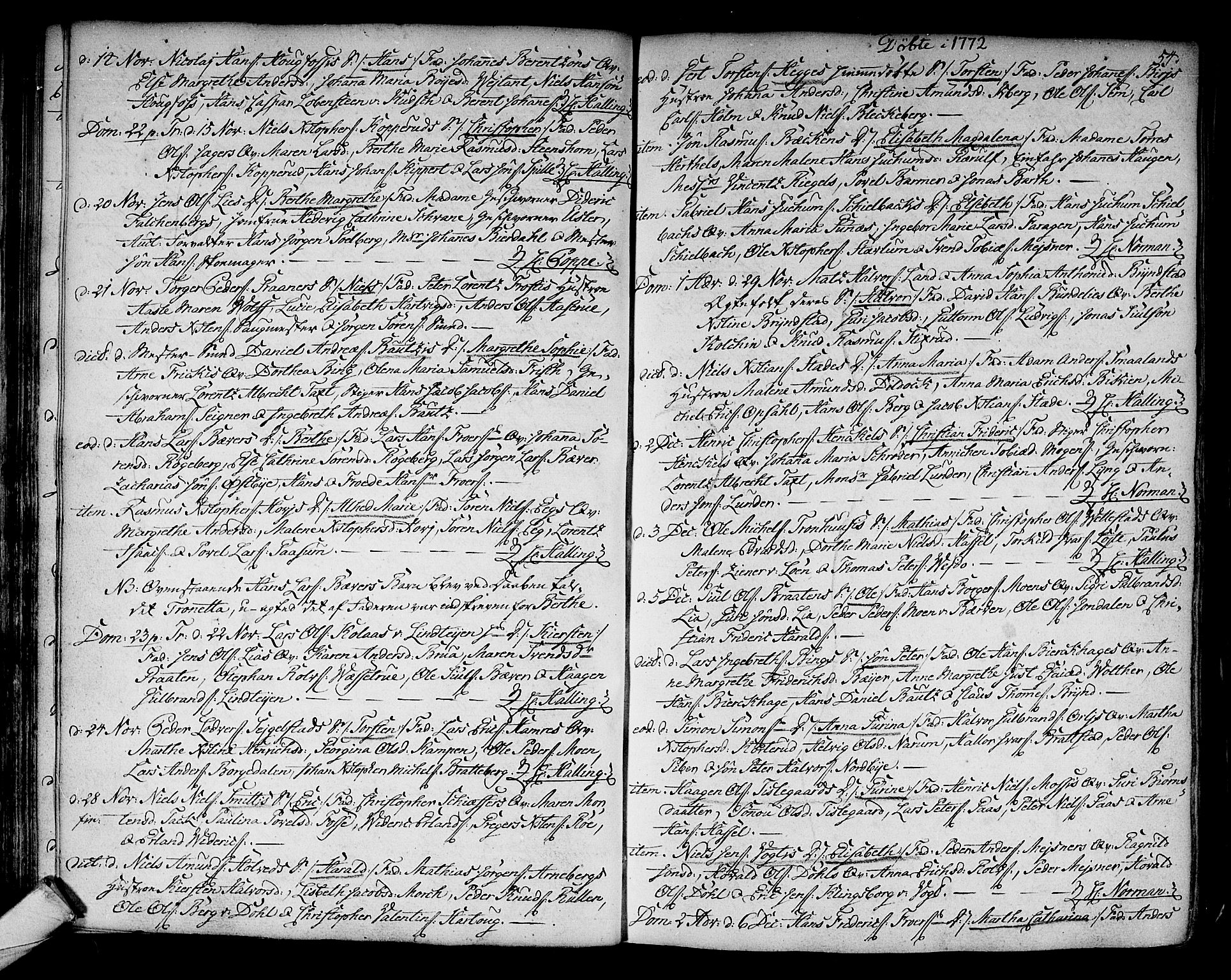 Kongsberg kirkebøker, SAKO/A-22/F/Fa/L0005: Ministerialbok nr. I 5, 1769-1782, s. 54