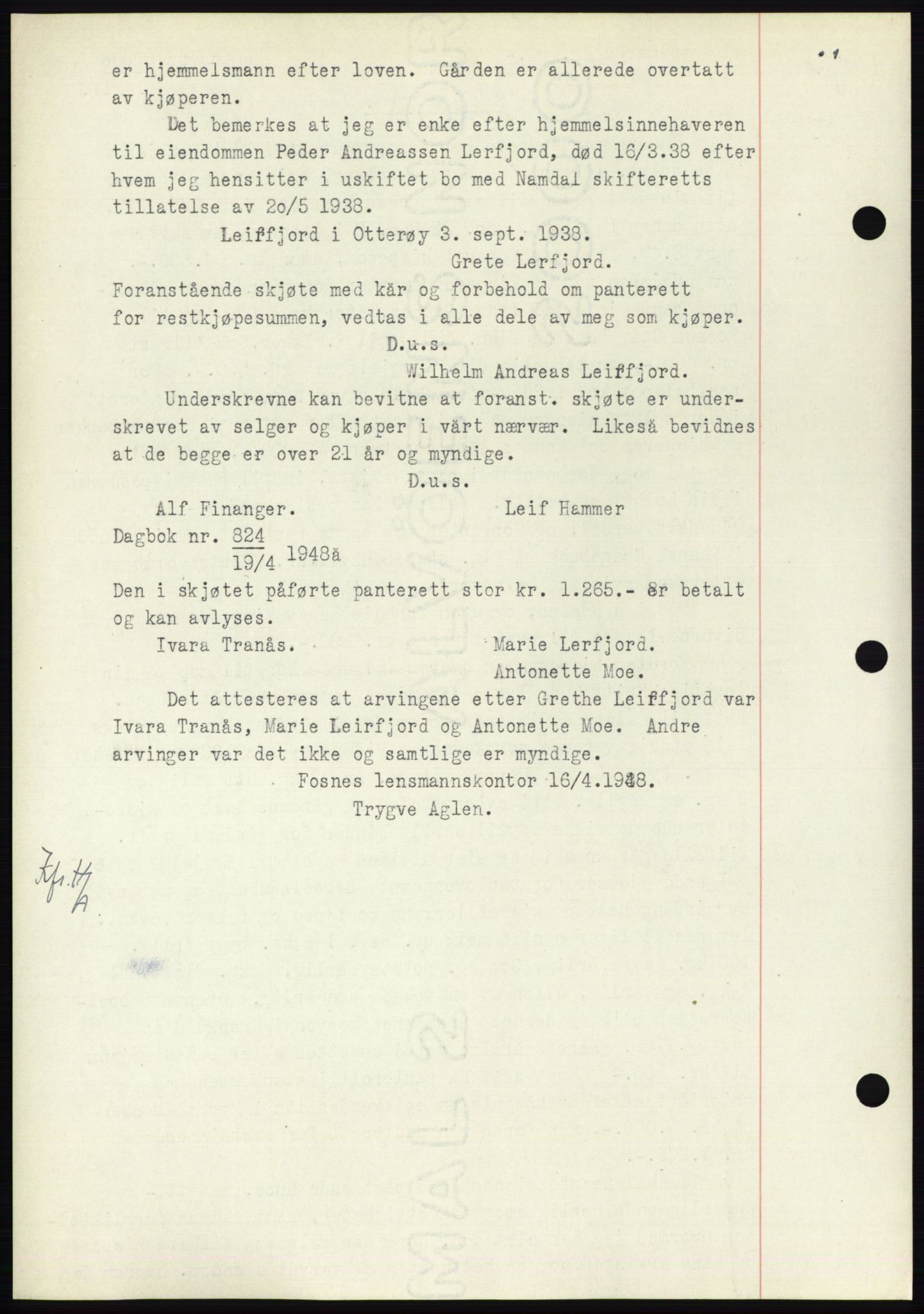 Namdal sorenskriveri, AV/SAT-A-4133/1/2/2C: Pantebok nr. -, 1937-1939, Tingl.dato: 14.11.1938