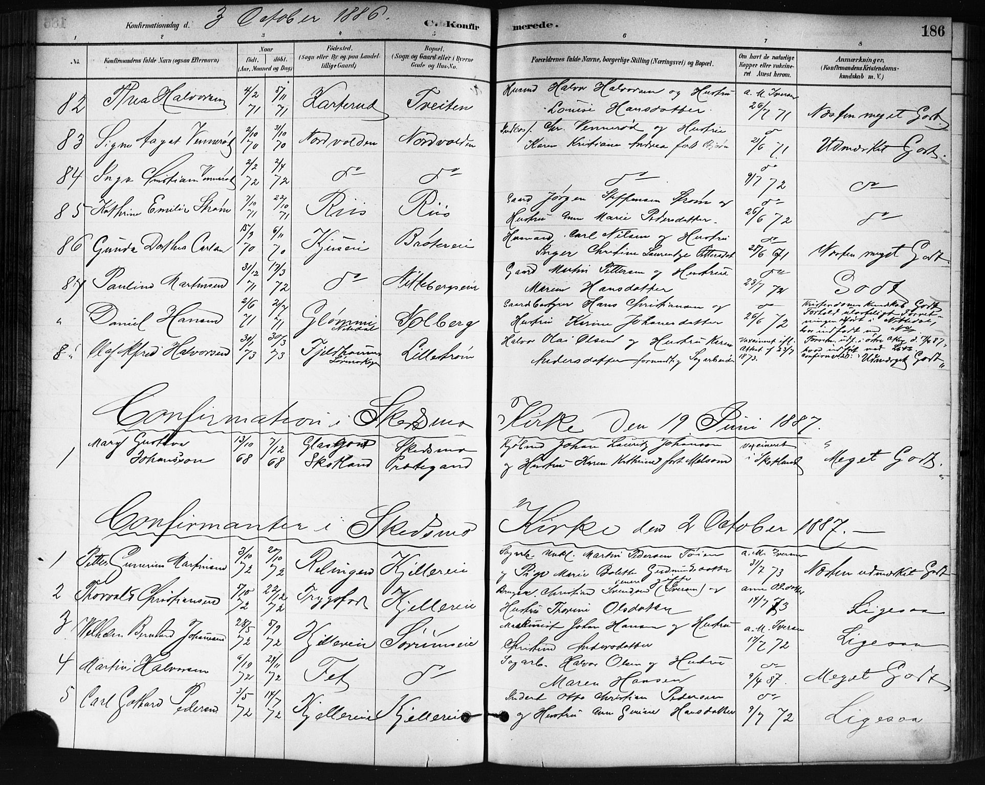 Skedsmo prestekontor Kirkebøker, AV/SAO-A-10033a/G/Ga/L0004: Klokkerbok nr. I 4, 1883-1895, s. 186