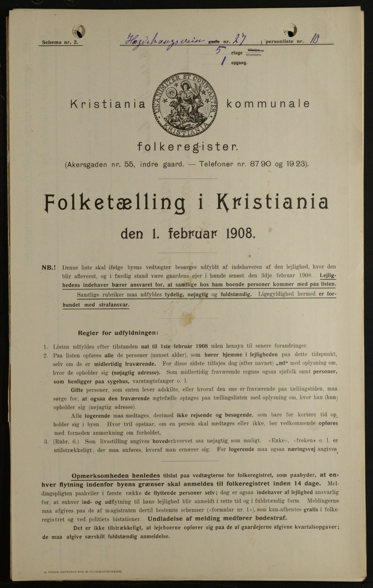 OBA, Kommunal folketelling 1.2.1908 for Kristiania kjøpstad, 1908, s. 32794
