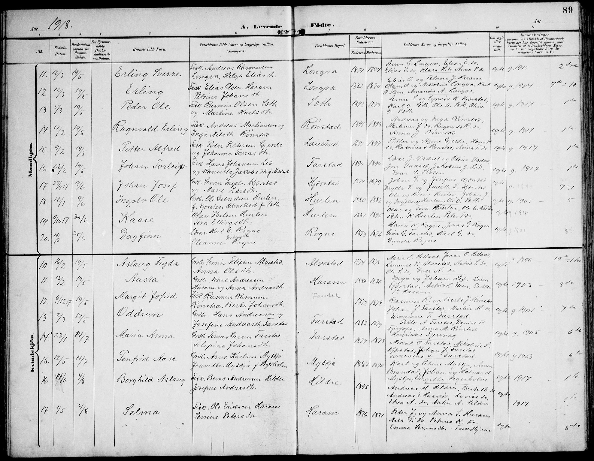 Ministerialprotokoller, klokkerbøker og fødselsregistre - Møre og Romsdal, AV/SAT-A-1454/536/L0511: Klokkerbok nr. 536C06, 1899-1944, s. 89