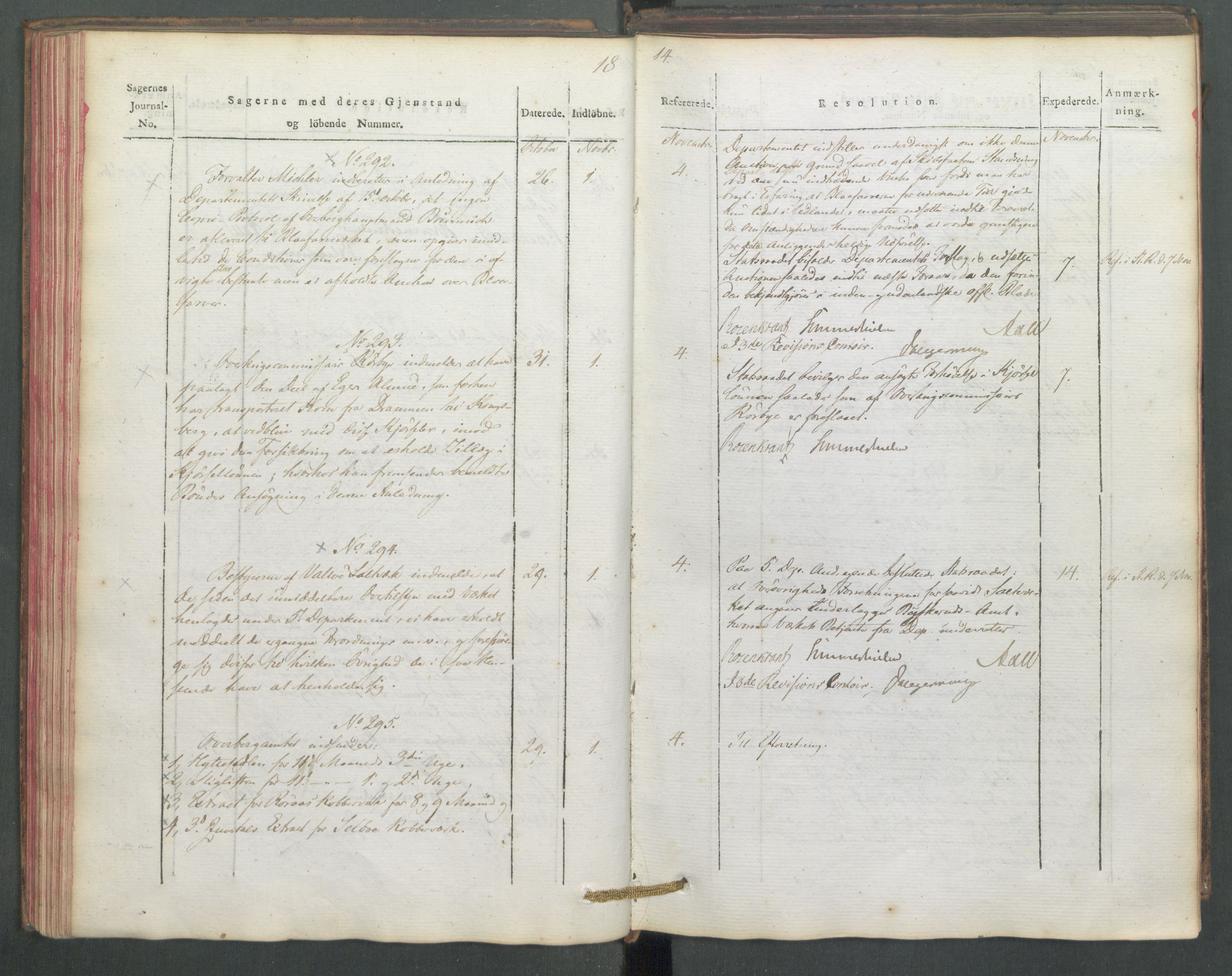 Departementene i 1814, RA/S-3899/Fe/L0054: Journal, 1814