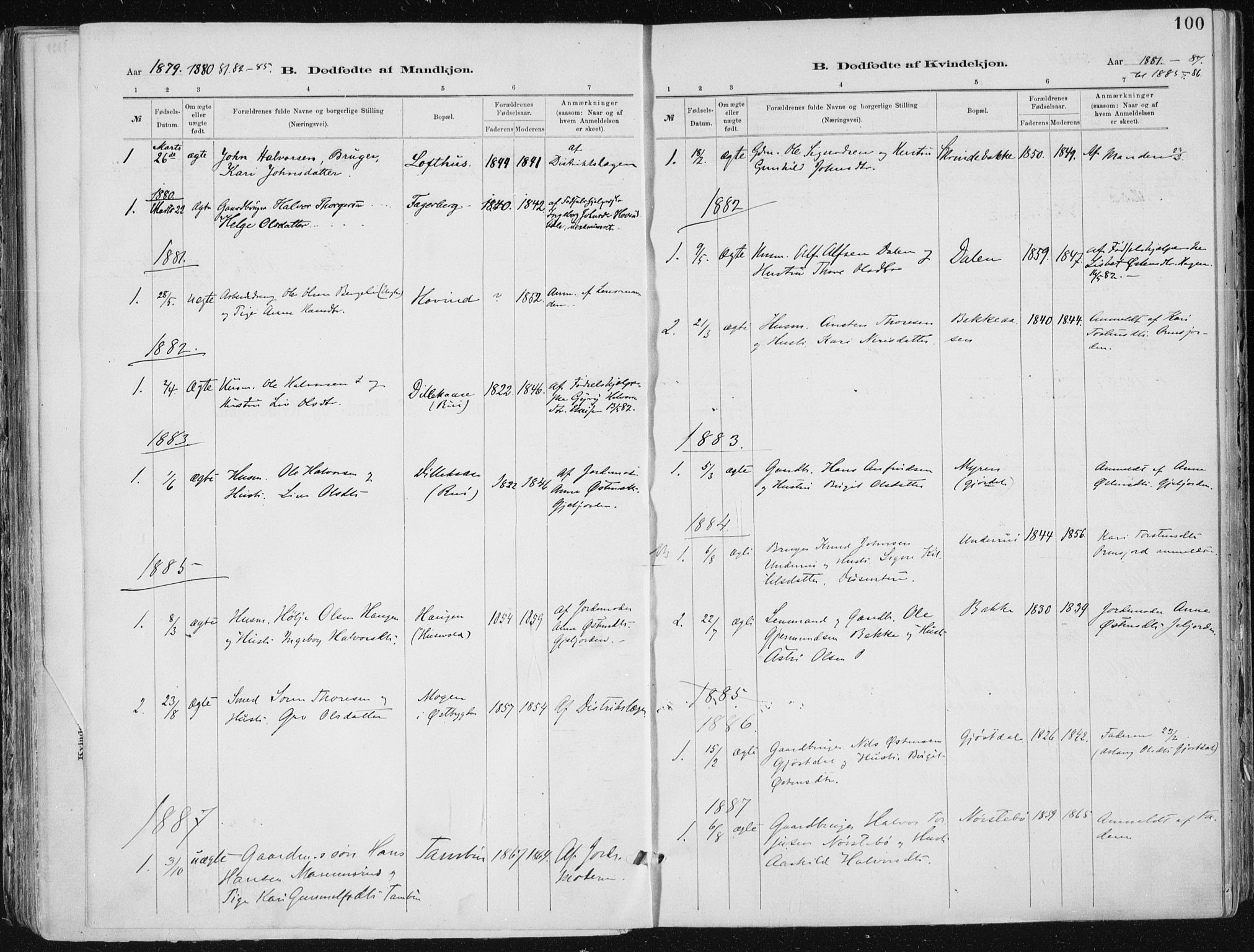 Tinn kirkebøker, AV/SAKO-A-308/F/Fa/L0007: Ministerialbok nr. I 7, 1878-1922, s. 100
