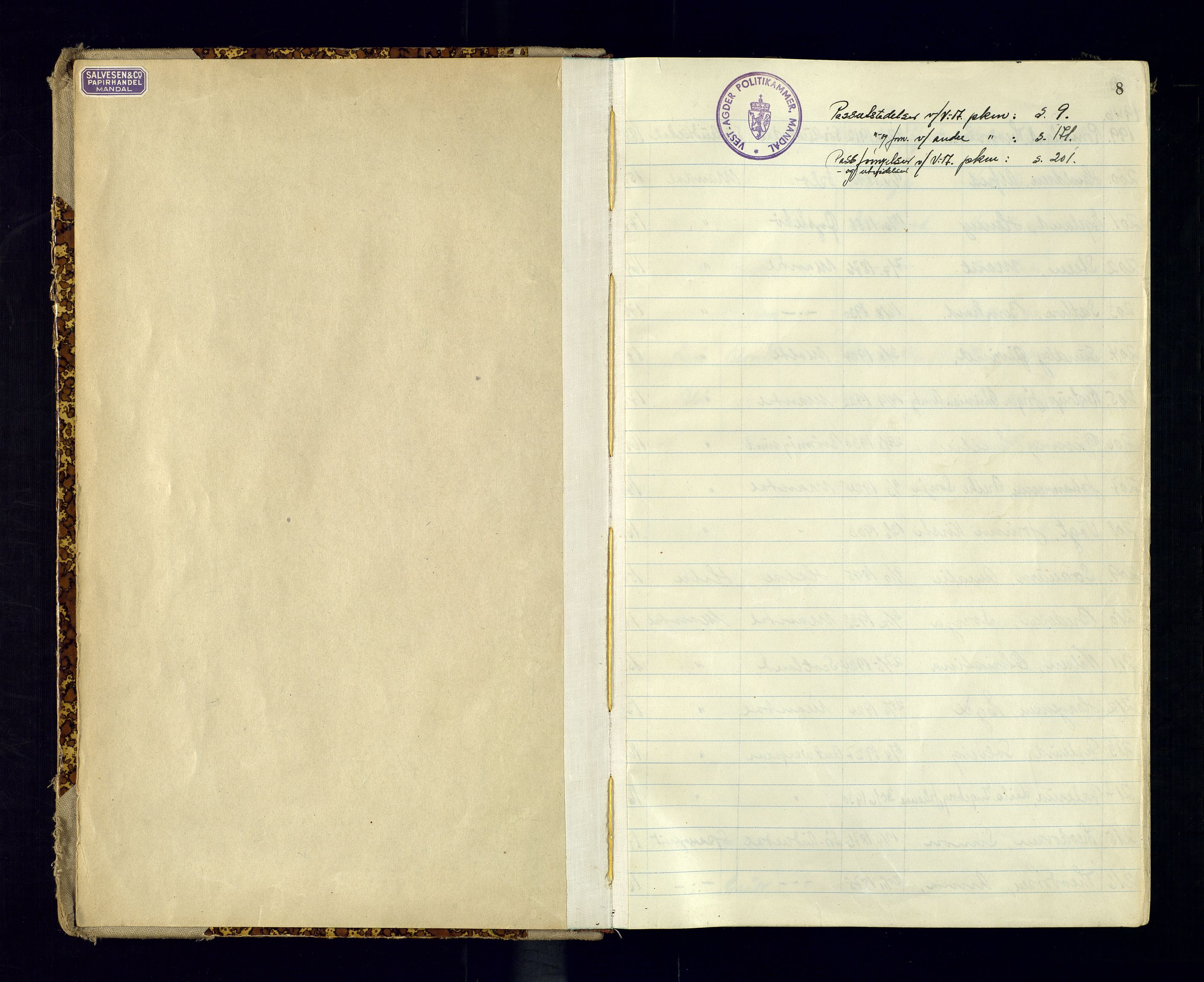 Vest-Agder politikammer, SAK/1243-0008/K/Ka/L0088: Passprotokoll med register, 1946-1951, s. 8