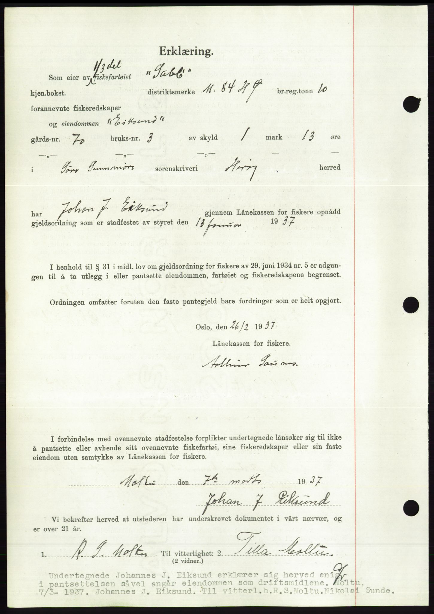 Søre Sunnmøre sorenskriveri, AV/SAT-A-4122/1/2/2C/L0062: Pantebok nr. 56, 1936-1937, Dagboknr: 422/1937