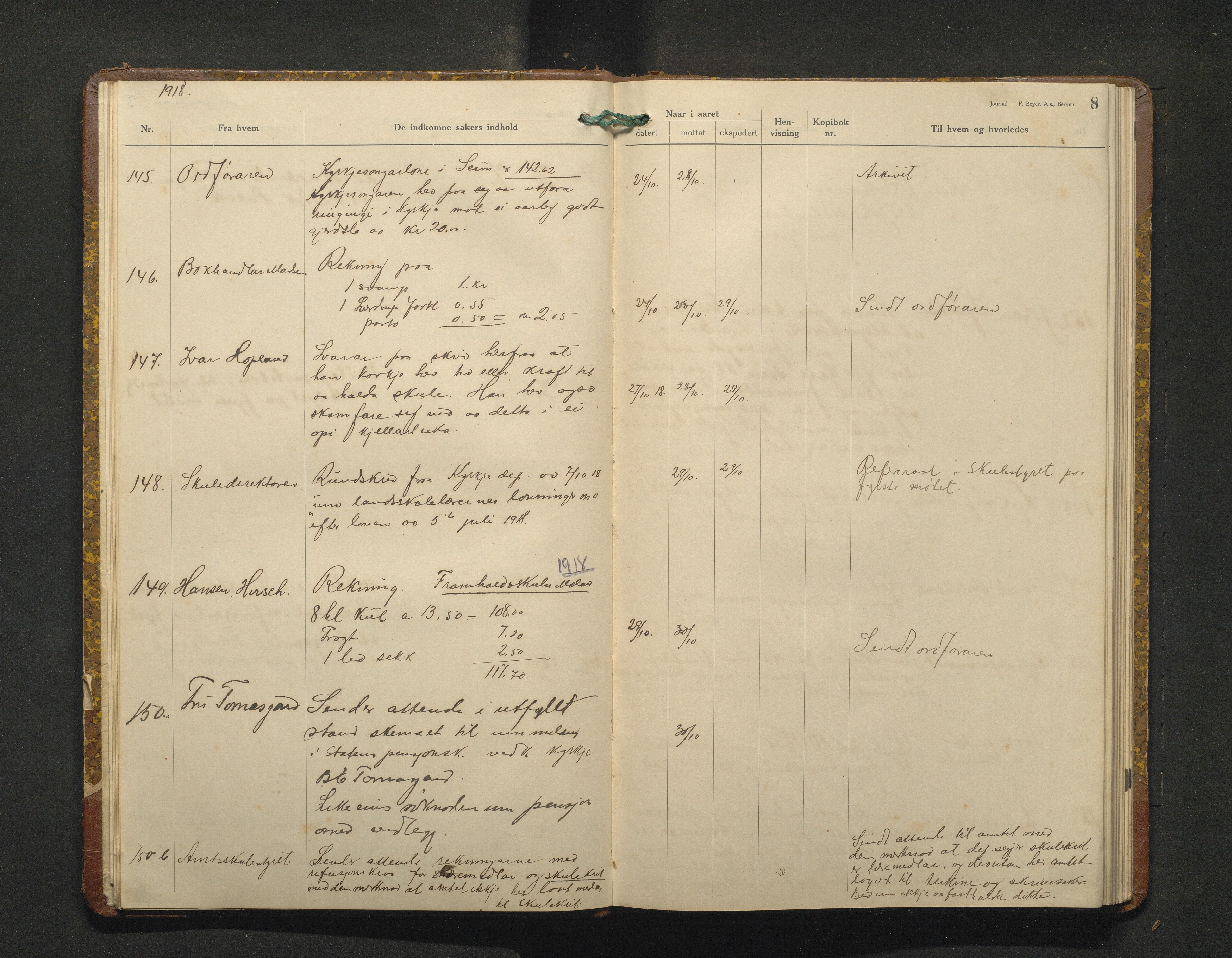Alversund kommune. Skulestyret, IKAH/1257-211/C/Ca/L0005: Brevjournal for Alversund skulestyre, 1918-1920