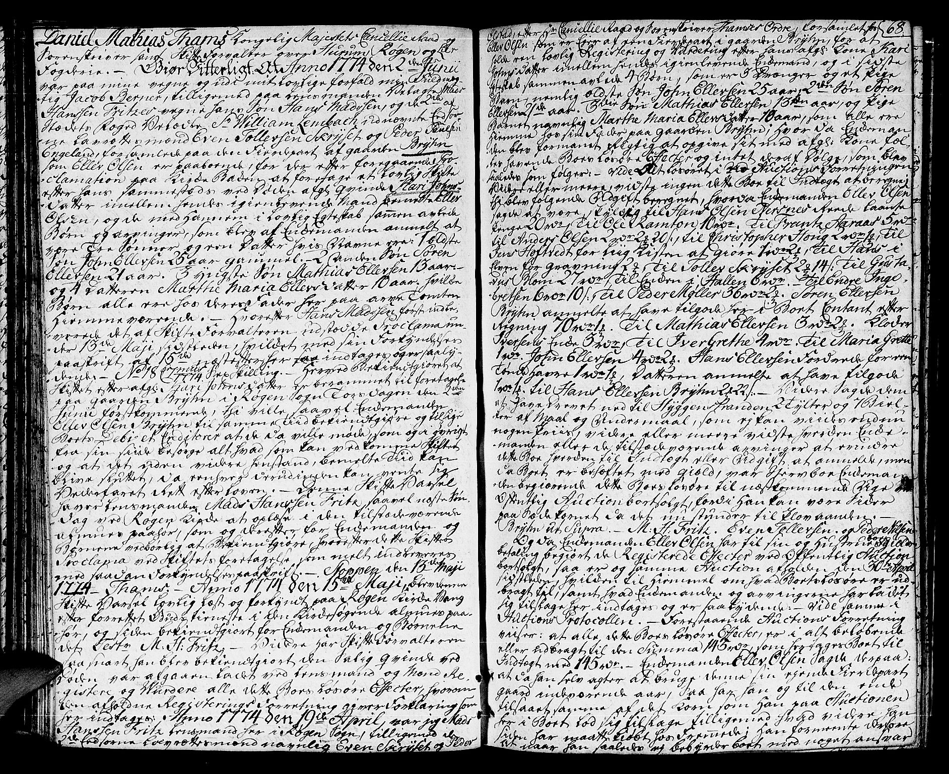 Lier, Røyken og Hurum sorenskriveri, SAKO/A-89/H/Hc/L0006: Skifteprotokoll, 1773-1789, s. 67b-68a