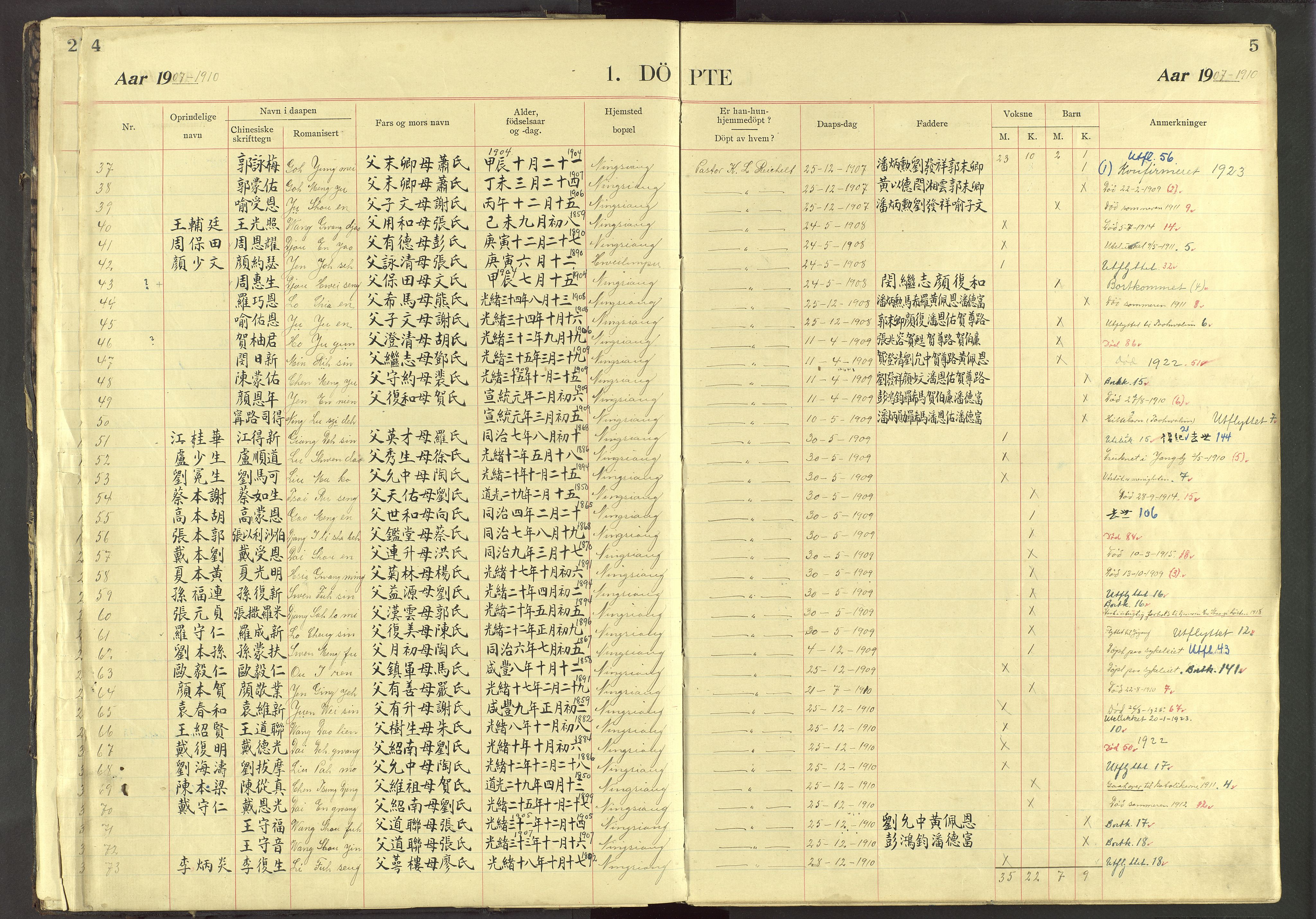 Det Norske Misjonsselskap - utland - Kina (Hunan), VID/MA-A-1065/Dm/L0032: Ministerialbok nr. 70, 1905-1948, s. 4-5