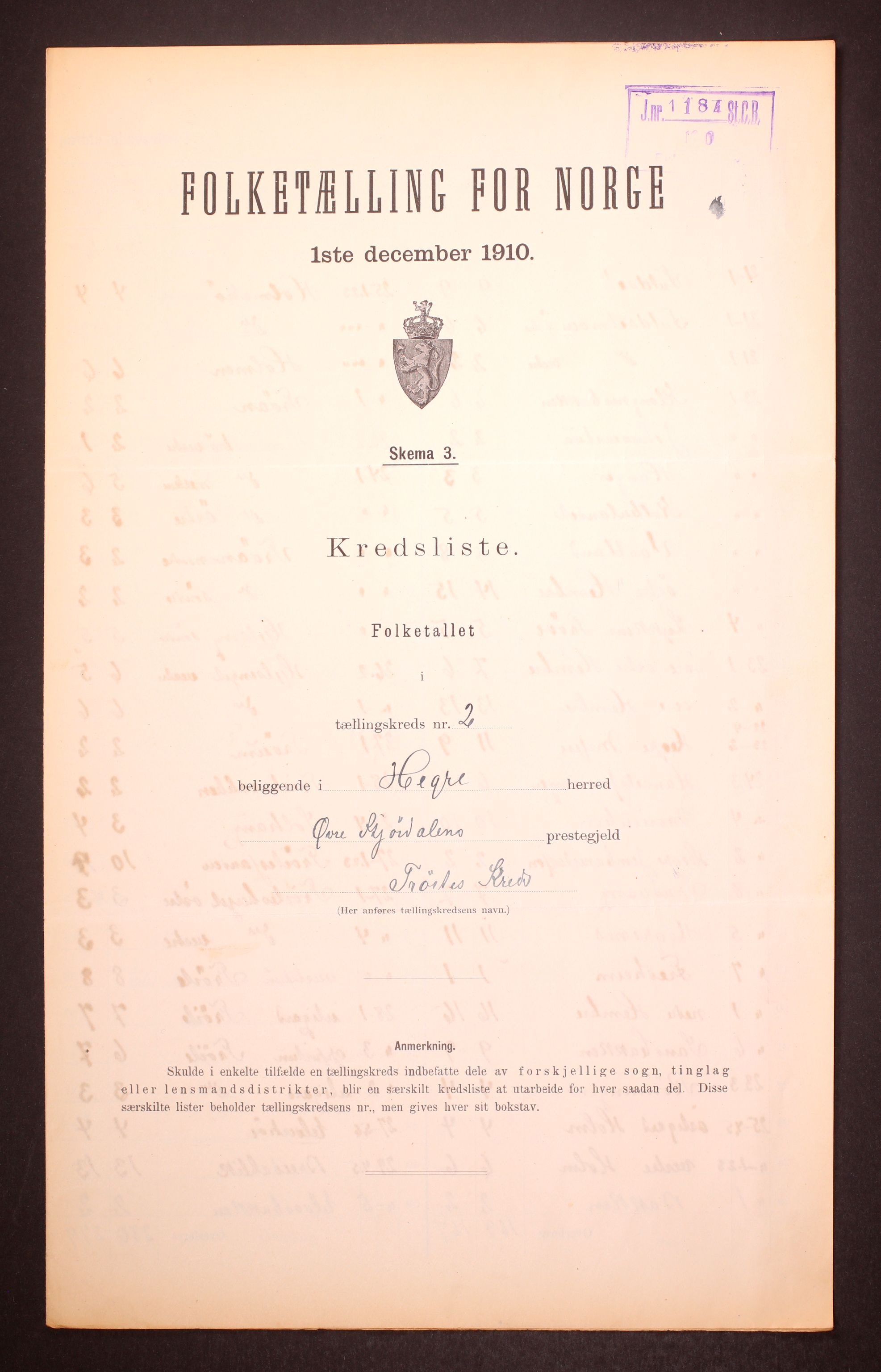 RA, Folketelling 1910 for 1712 Hegra herred, 1910, s. 7