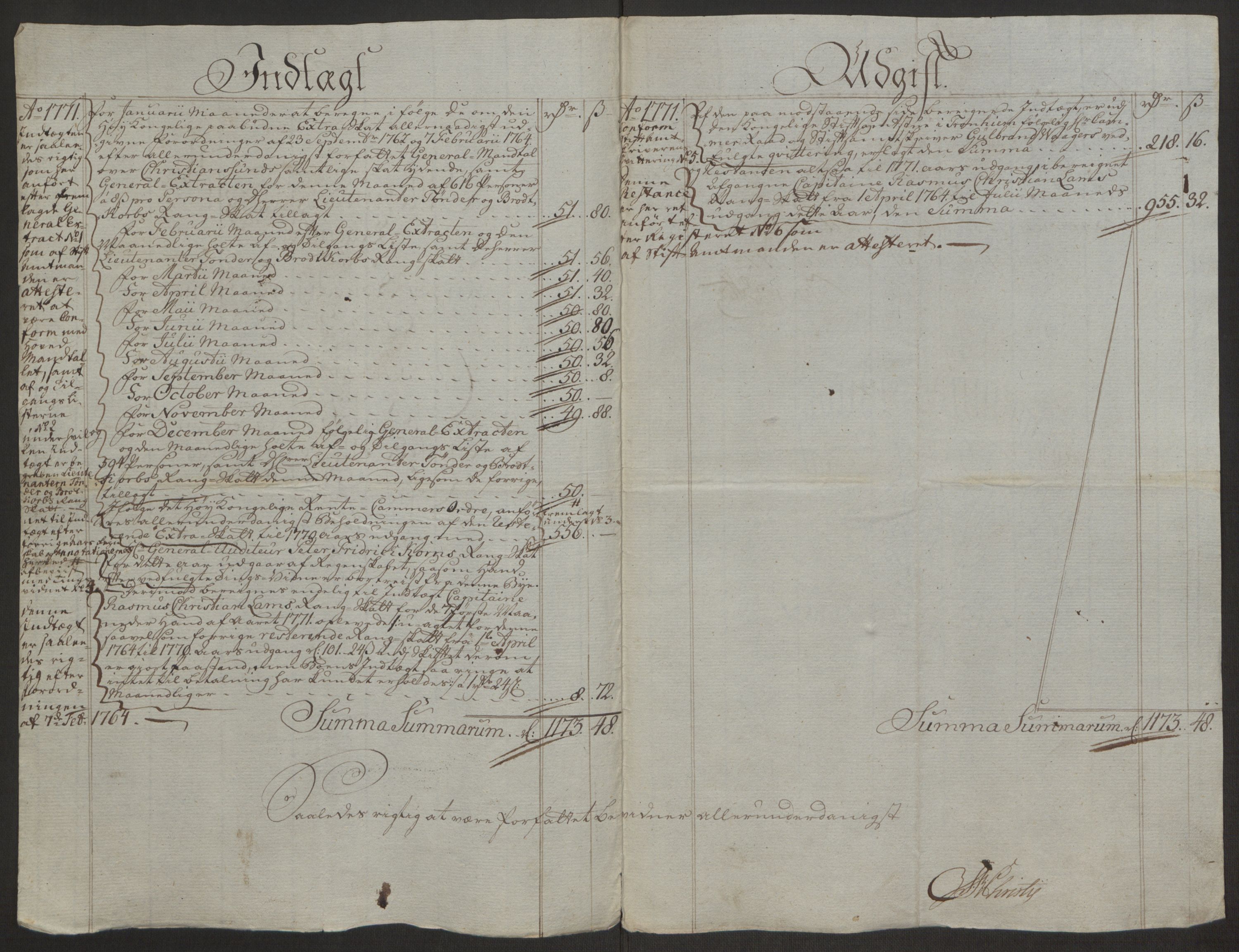 Rentekammeret inntil 1814, Reviderte regnskaper, Byregnskaper, AV/RA-EA-4066/R/Rr/L0495/0004: [R1] Kontribusjonsregnskap / Ekstraskatt, 1762-1772, s. 242