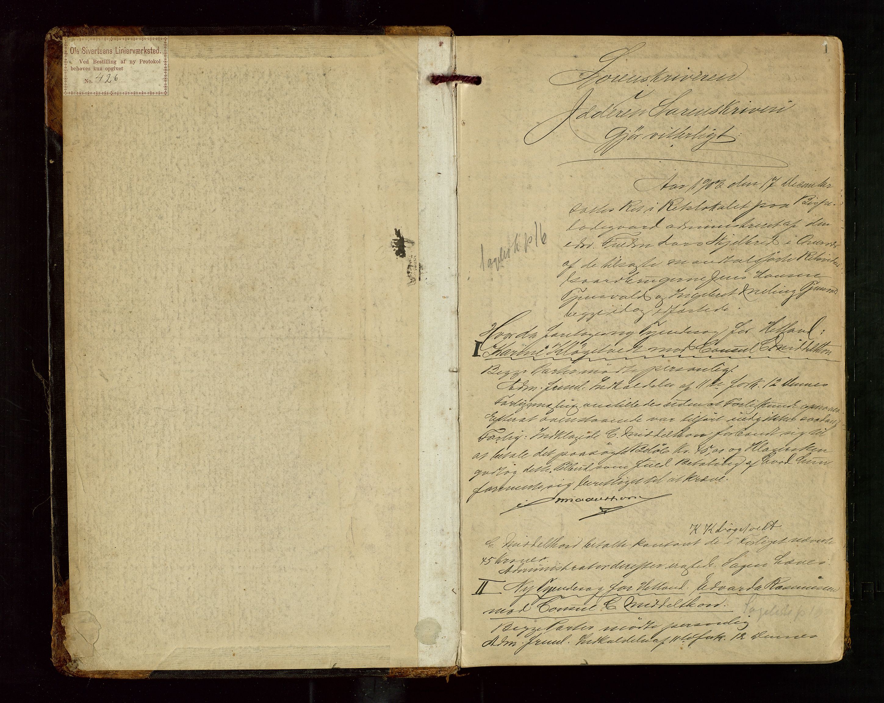 Jæren sorenskriveri, AV/SAST-A-100310/01/3/30/30BB/L0016: Ekstrarettsprotokoll 2, 1903-1908, s. 1