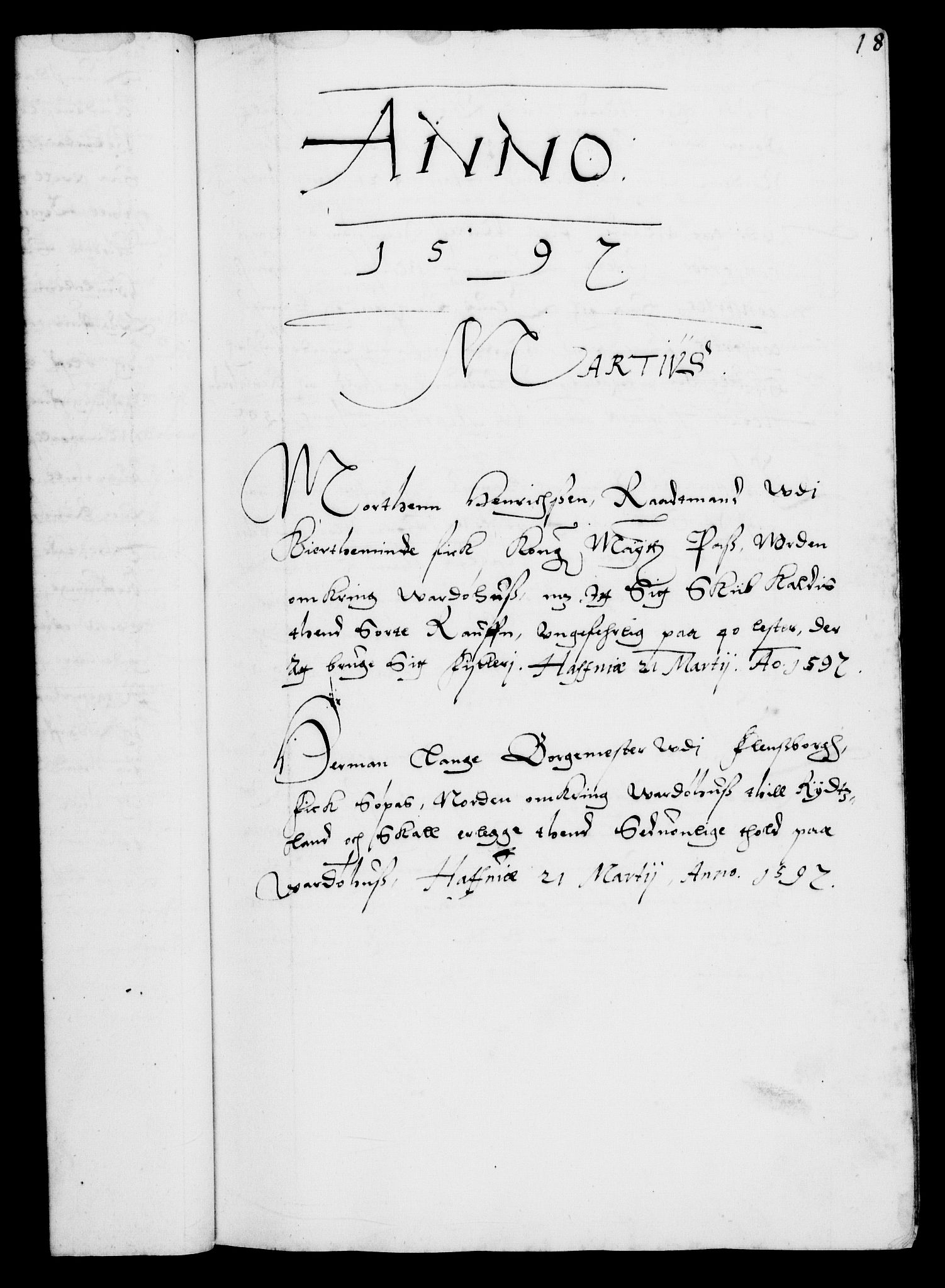 Danske Kanselli 1572-1799, RA/EA-3023/F/Fc/Fca/Fcaa/L0003: Norske registre (mikrofilm), 1596-1616, s. 18a