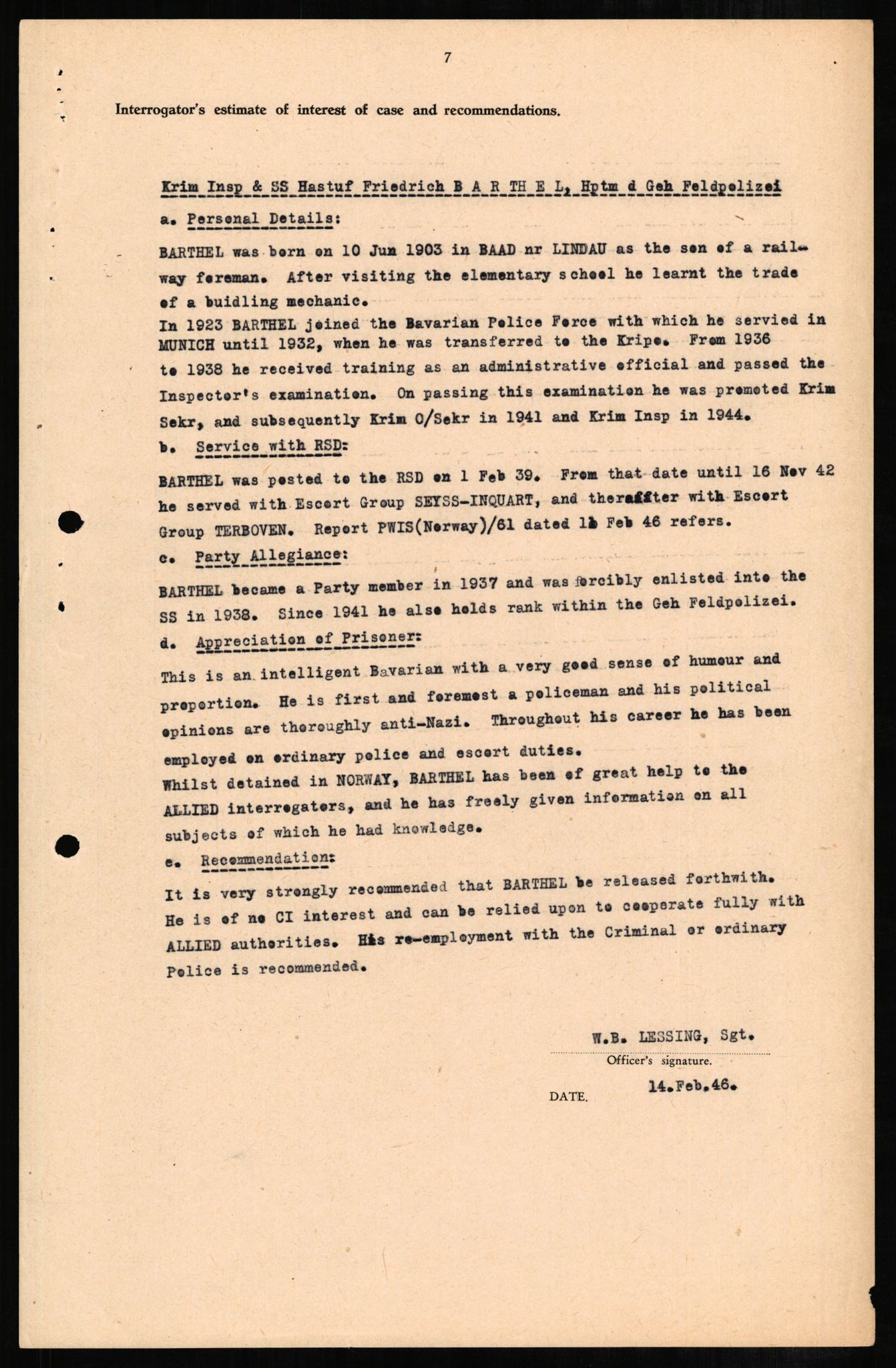 Forsvaret, Forsvarets overkommando II, AV/RA-RAFA-3915/D/Db/L0002: CI Questionaires. Tyske okkupasjonsstyrker i Norge. Tyskere., 1945-1946, s. 138