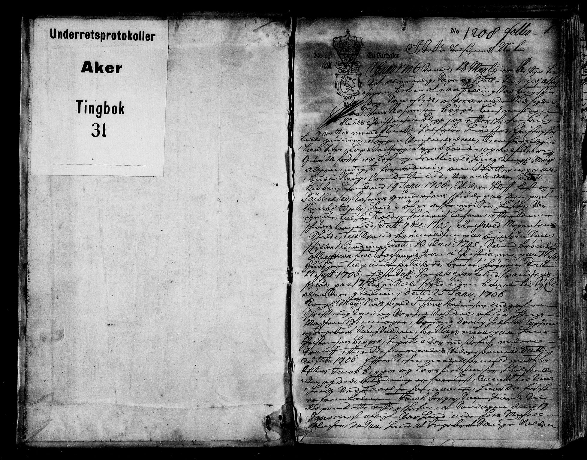Aker sorenskriveri, AV/SAO-A-10895/F/Fb/L0031: Tingbok, 1706-1707, s. 0b-1a