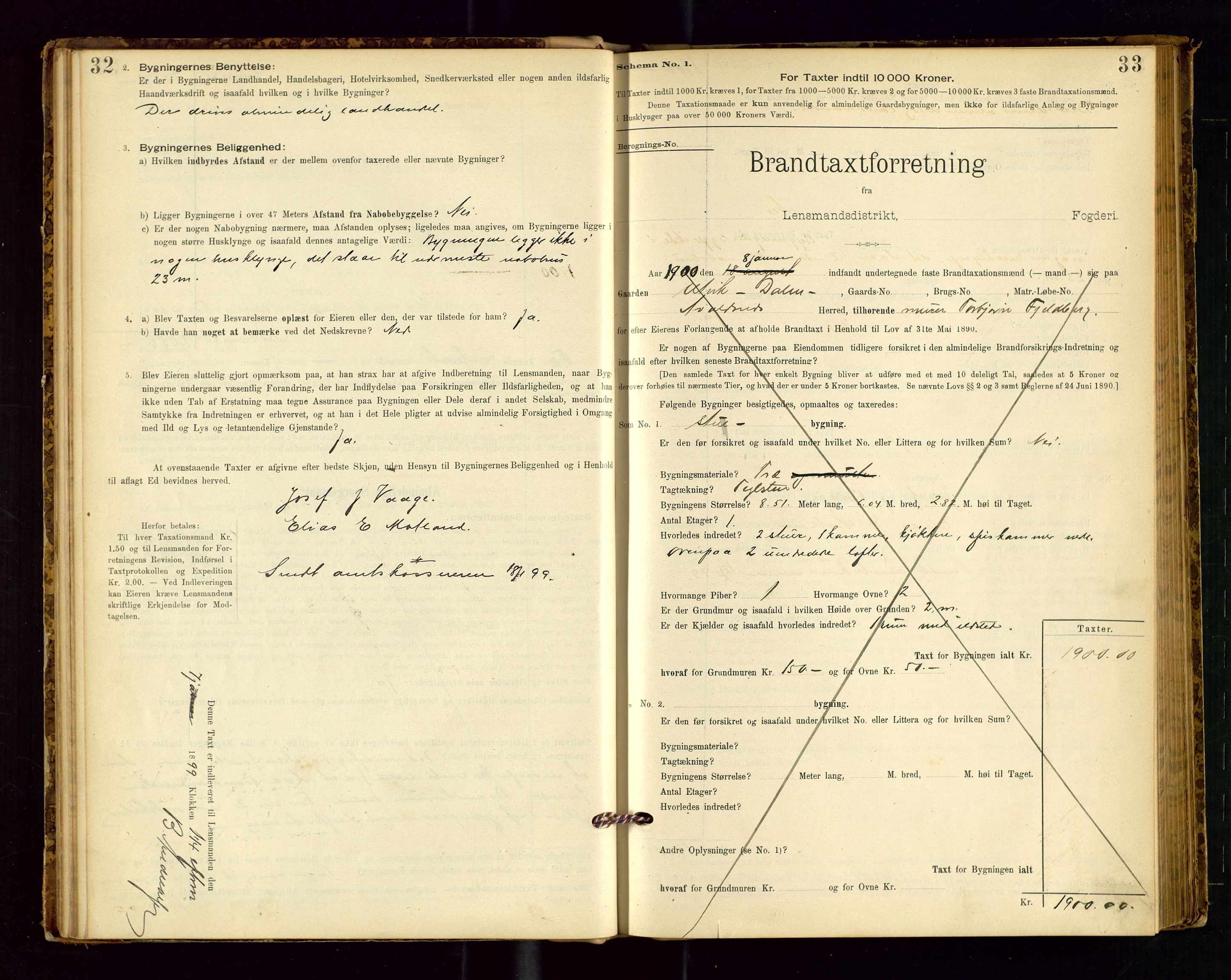 Avaldsnes lensmannskontor, SAST/A-100286/Gob/L0001: "Brandtaxationsprotokol for Avaldsnes Lensmandsdistrikt Ryfylke Fogderi", 1894-1925, s. 32-33