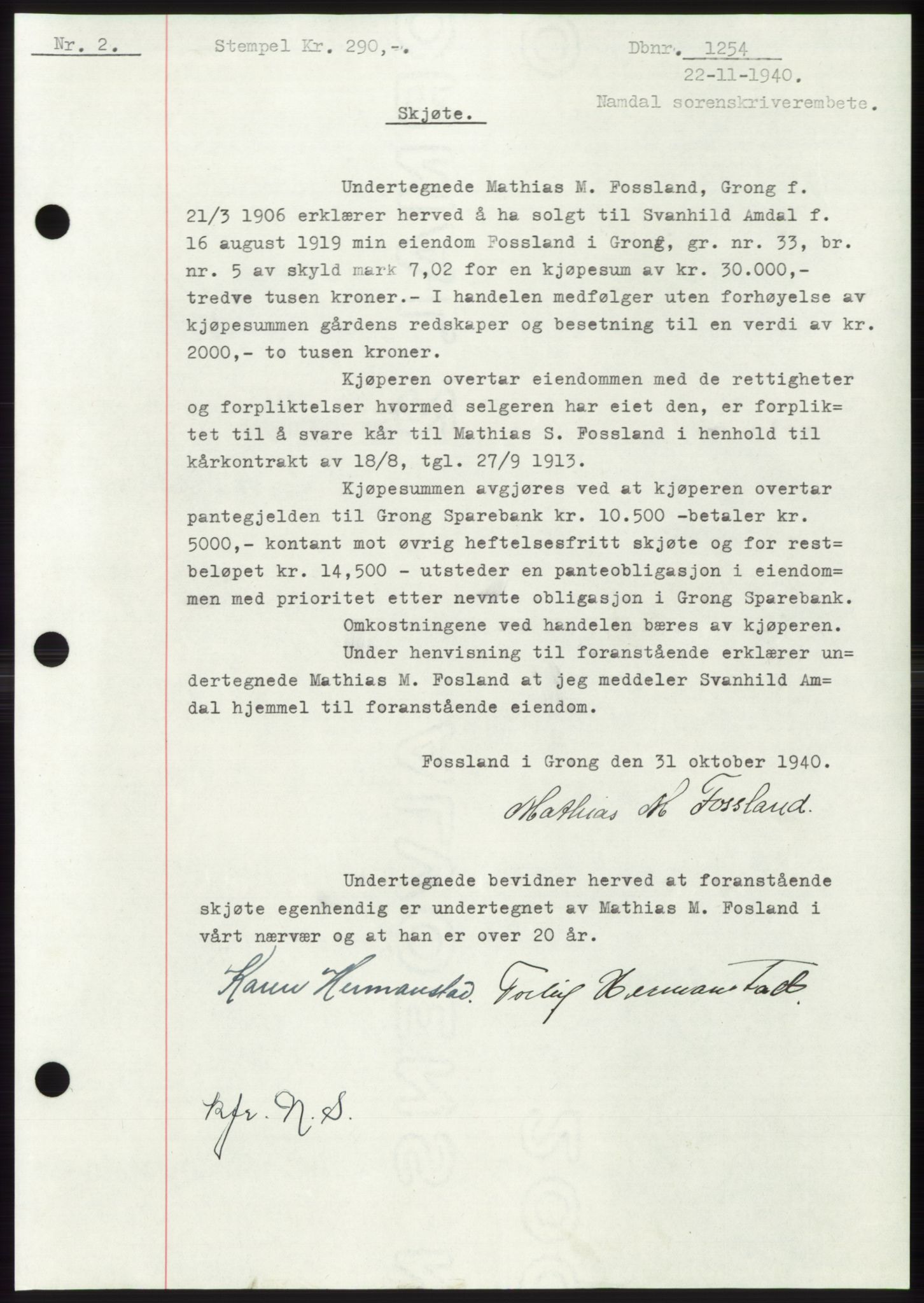 Namdal sorenskriveri, SAT/A-4133/1/2/2C: Pantebok nr. -, 1940-1941, Tingl.dato: 22.11.1940
