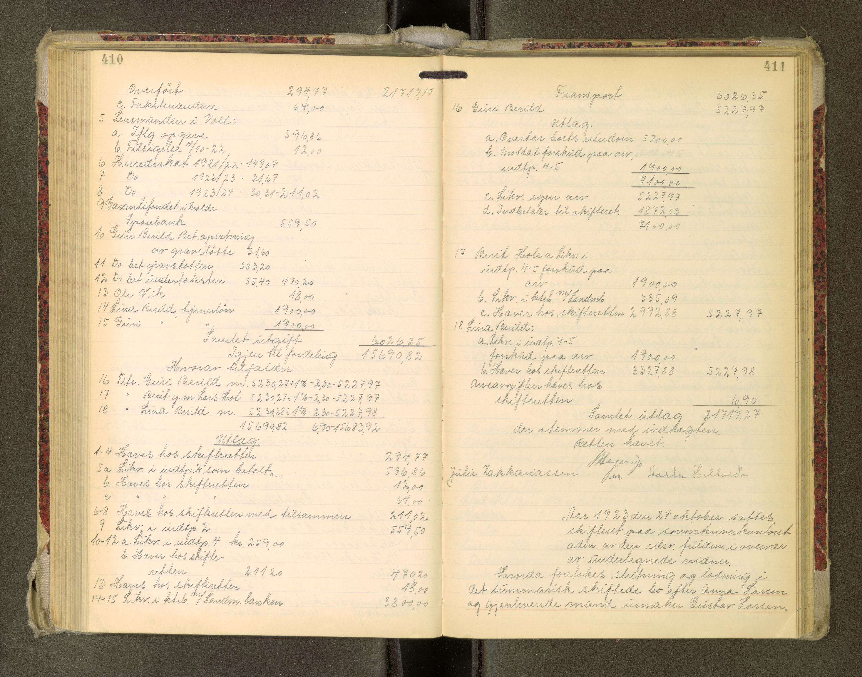 Romsdal sorenskriveri, AV/SAT-A-4149/1/3/3A/L0022: Skifteutlodnings Protokoll, 1920-1924, s. 410-411