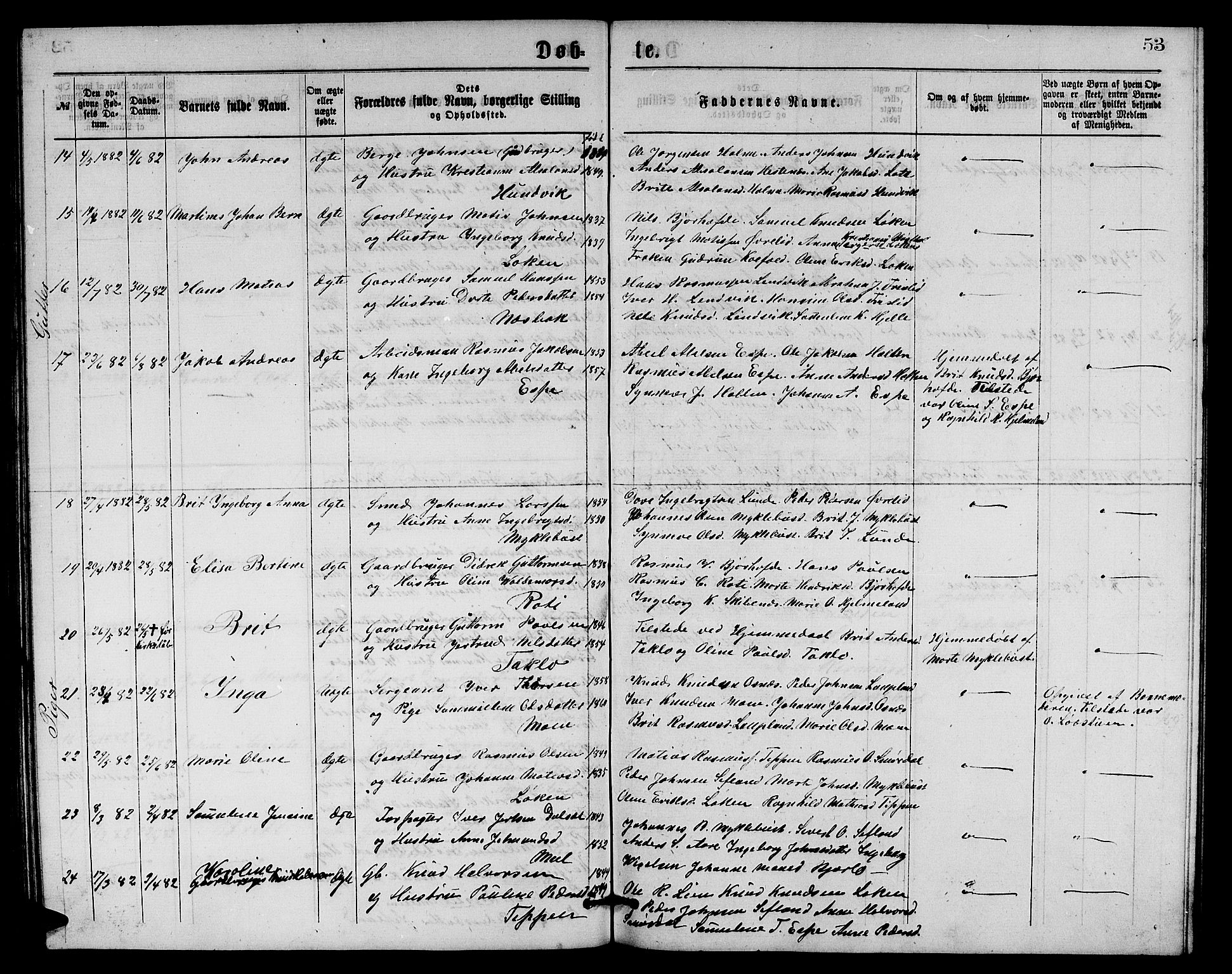 Eid sokneprestembete, AV/SAB-A-82301/H/Hab/Habb/L0001: Klokkerbok nr. B 1, 1877-1882, s. 53