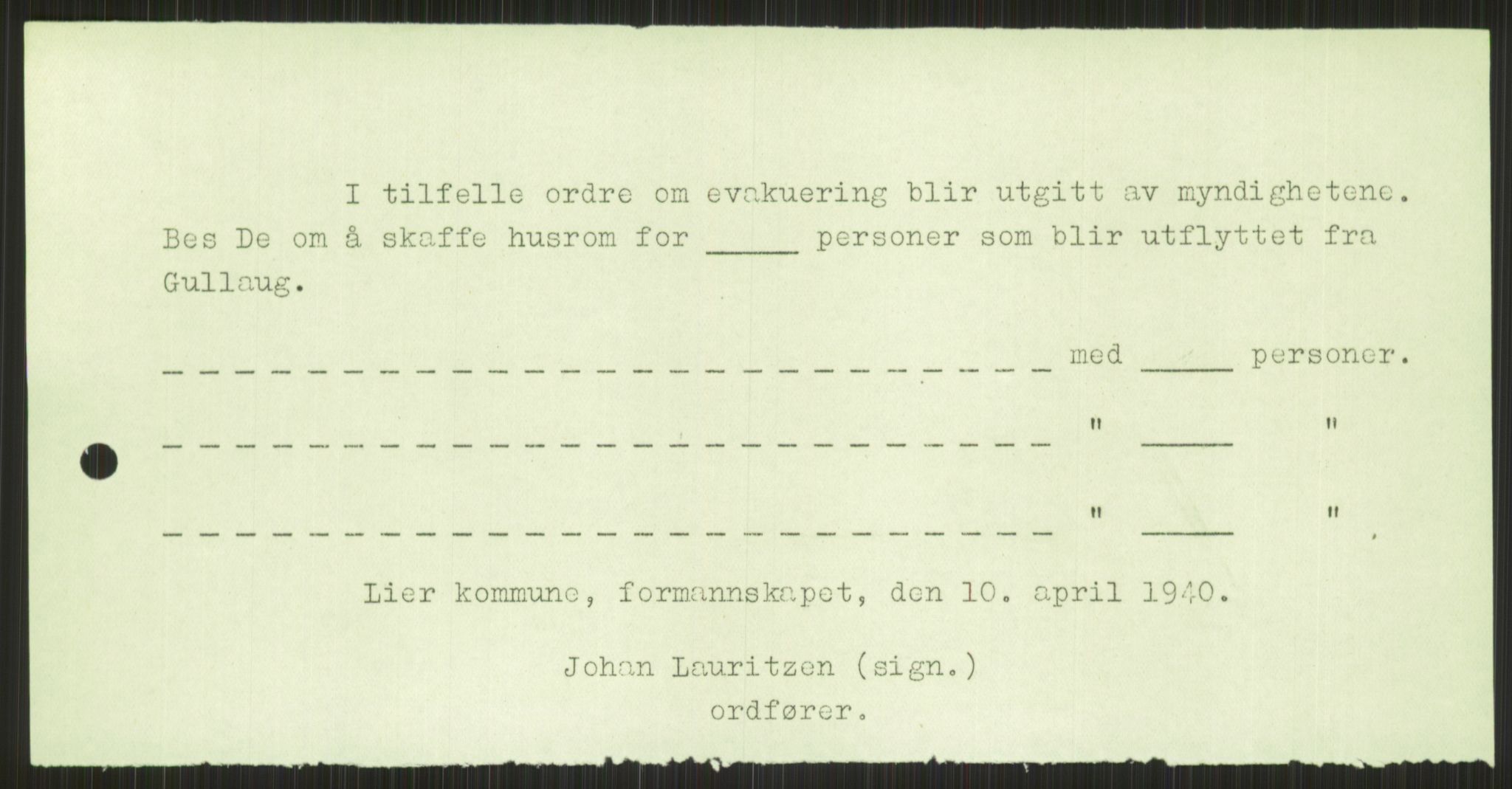 Forsvaret, Forsvarets krigshistoriske avdeling, AV/RA-RAFA-2017/Y/Ya/L0014: II-C-11-31 - Fylkesmenn.  Rapporter om krigsbegivenhetene 1940., 1940, s. 416