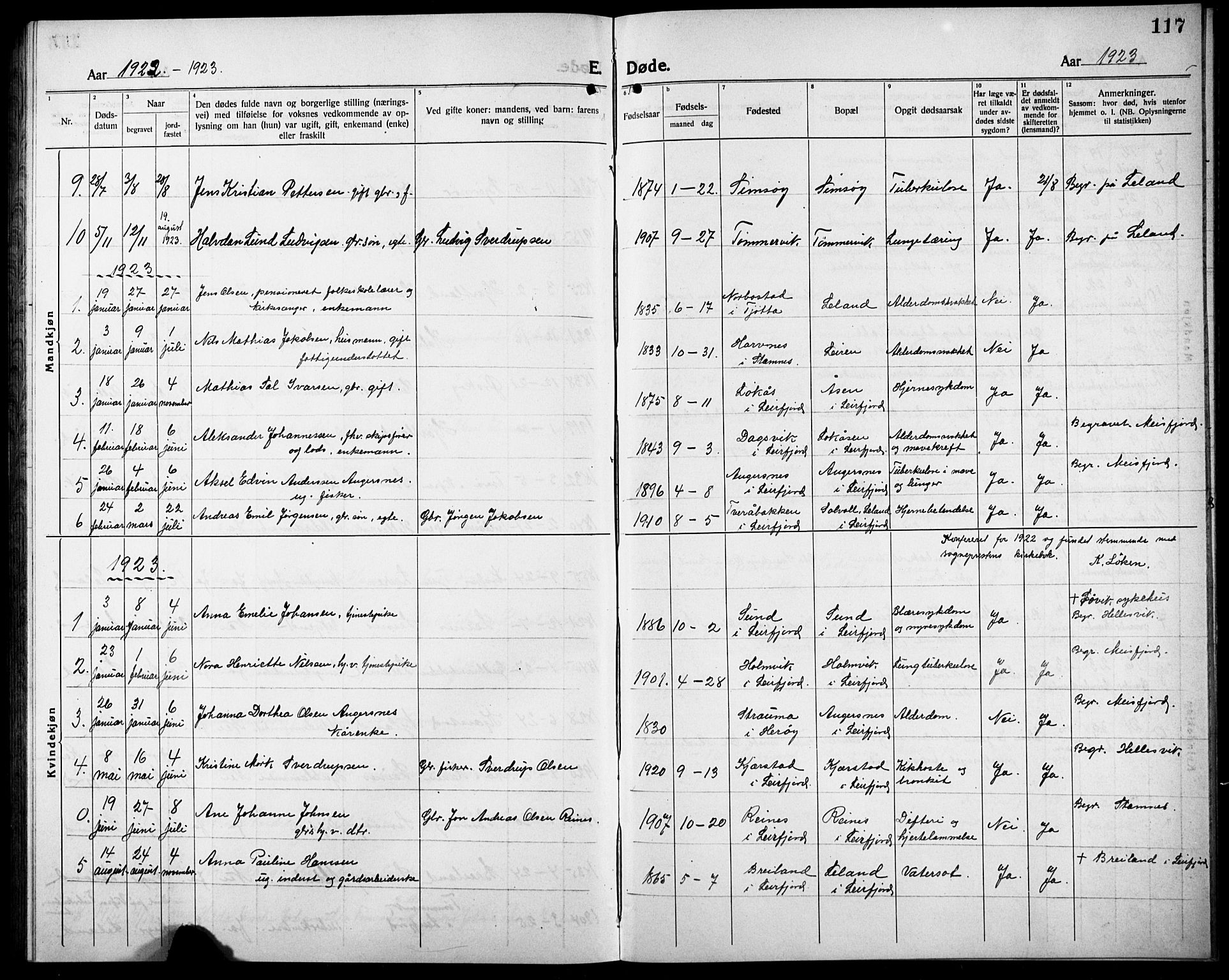 Ministerialprotokoller, klokkerbøker og fødselsregistre - Nordland, AV/SAT-A-1459/832/L0495: Klokkerbok nr. 832C02, 1920-1932, s. 117