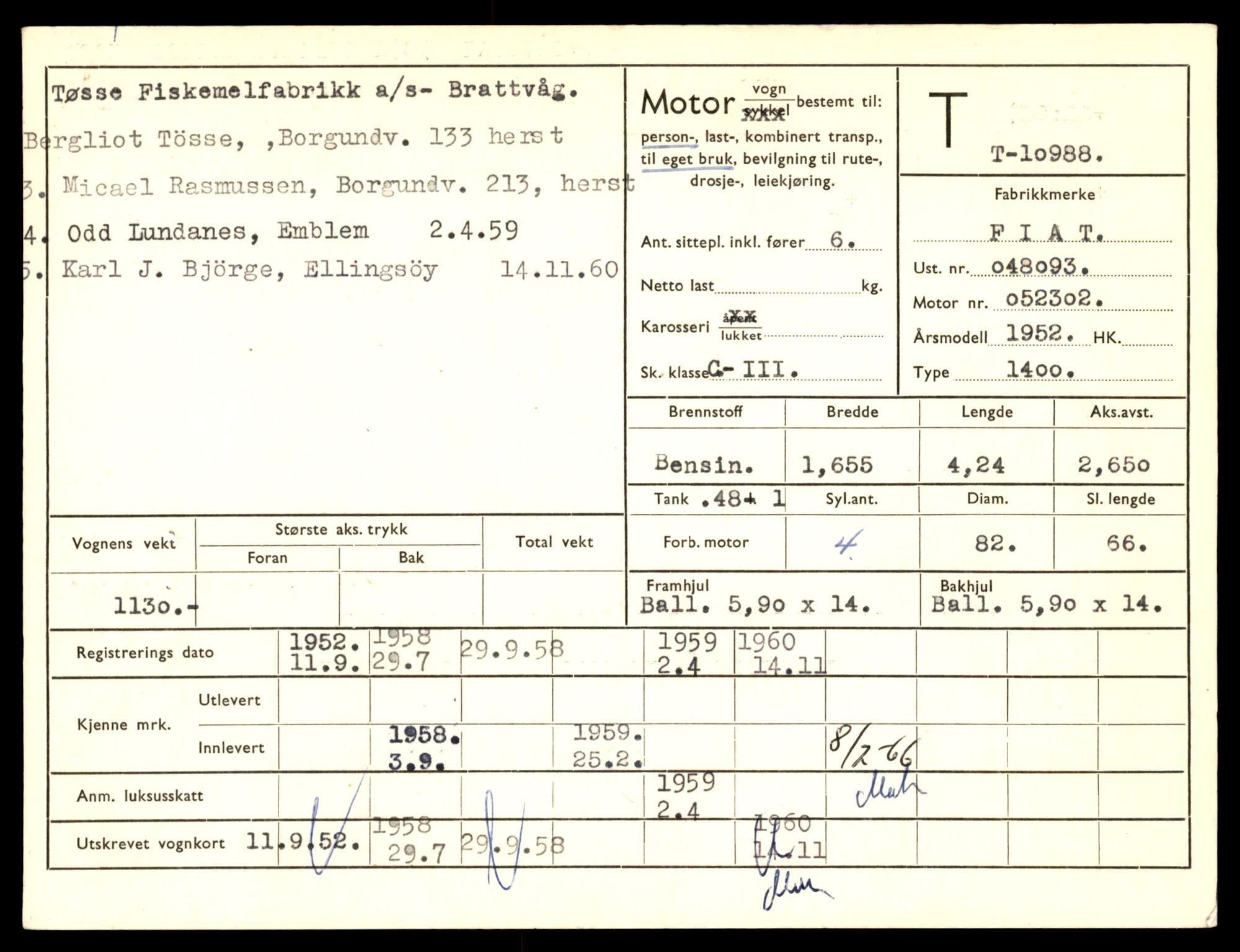 Møre og Romsdal vegkontor - Ålesund trafikkstasjon, AV/SAT-A-4099/F/Fe/L0025: Registreringskort for kjøretøy T 10931 - T 11045, 1927-1998, s. 1545