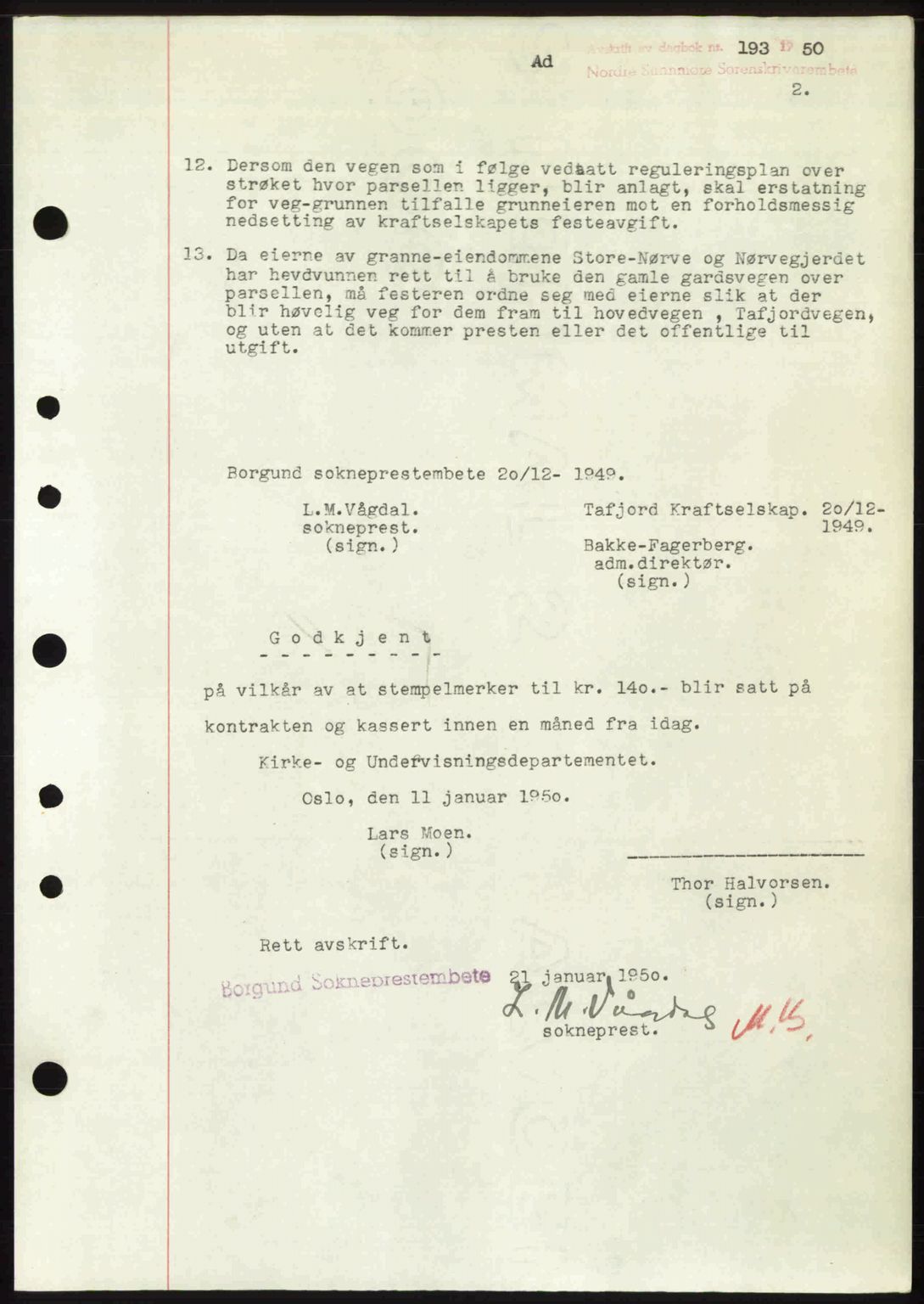 Nordre Sunnmøre sorenskriveri, AV/SAT-A-0006/1/2/2C/2Ca: Pantebok nr. A33, 1949-1950, Dagboknr: 193/1950