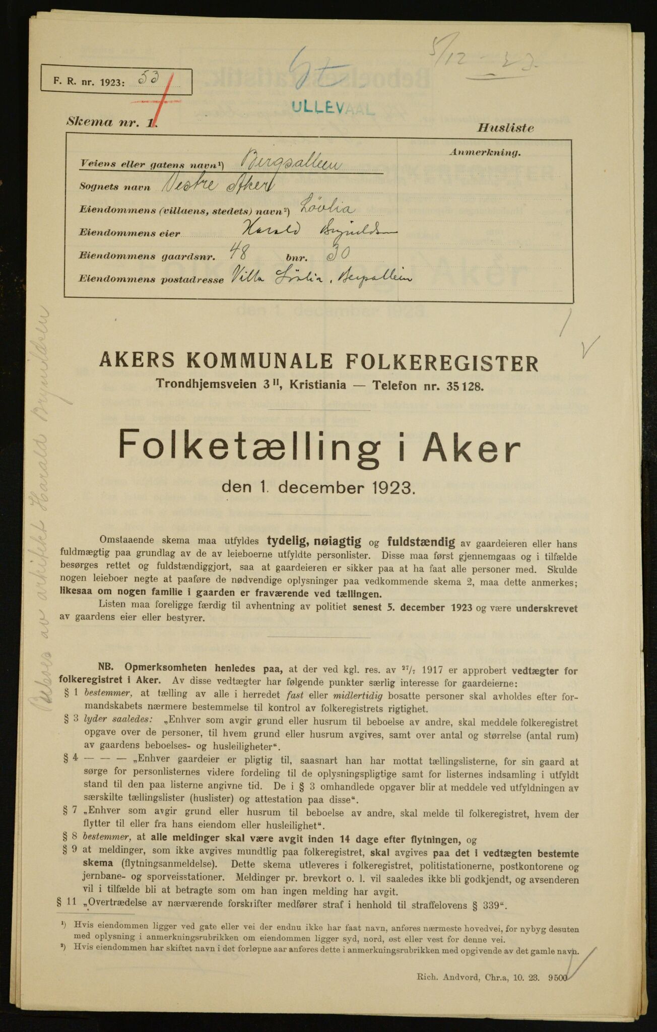 , Kommunal folketelling 1.12.1923 for Aker, 1923, s. 7766