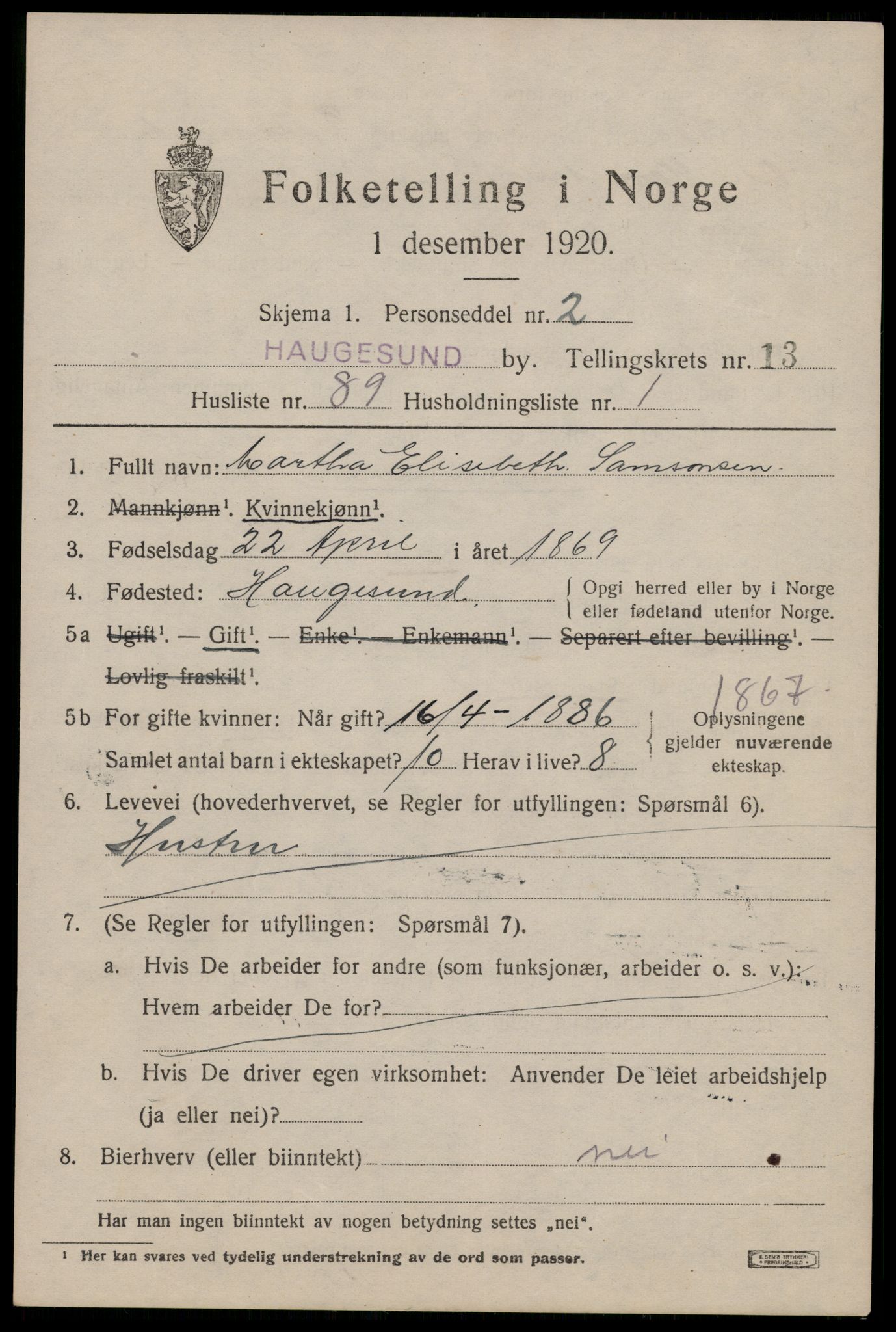 SAST, Folketelling 1920 for 1106 Haugesund kjøpstad, 1920, s. 43135