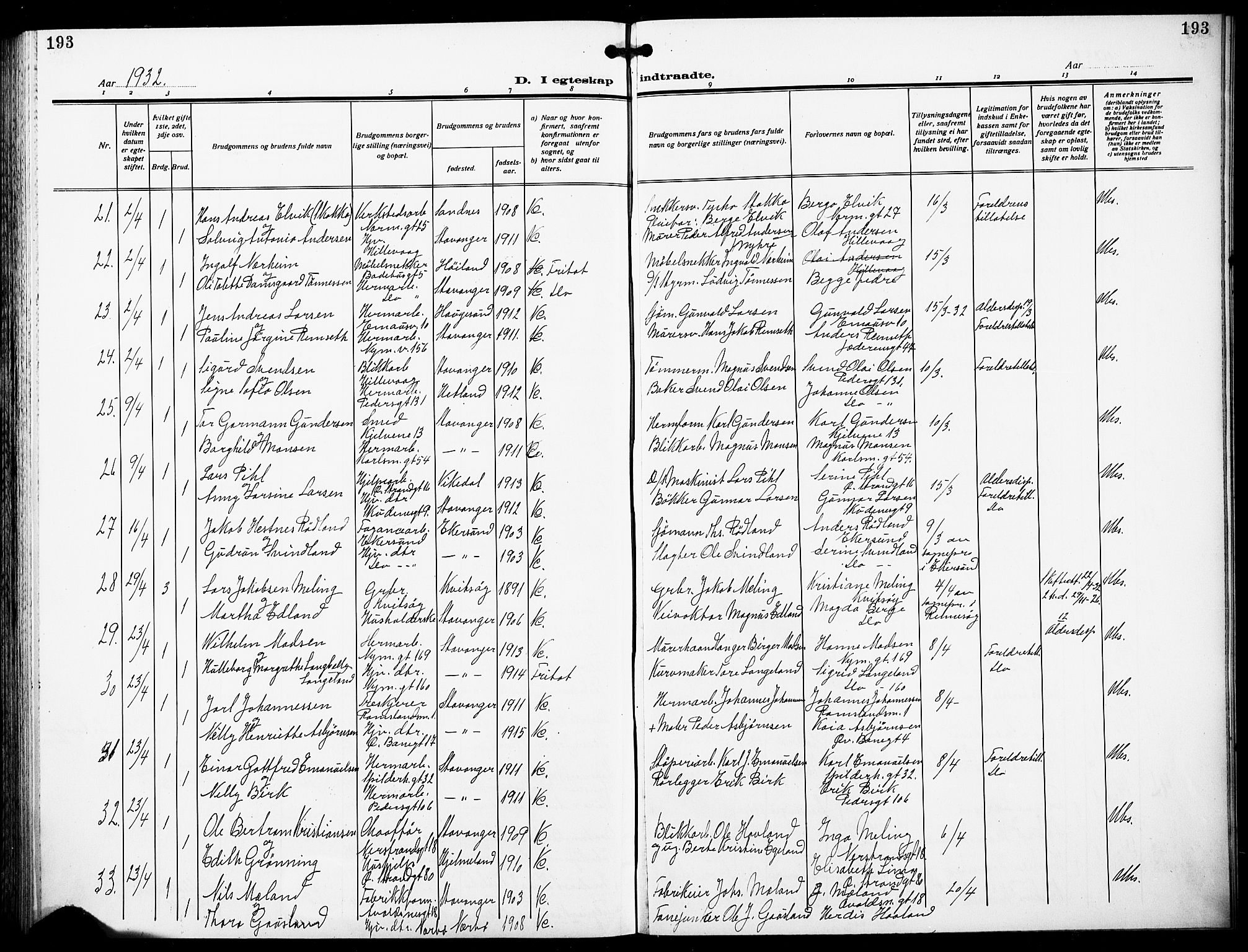 St. Johannes sokneprestkontor, SAST/A-101814/001/30/30BB/L0007: Klokkerbok nr. B 7, 1917-1932, s. 193