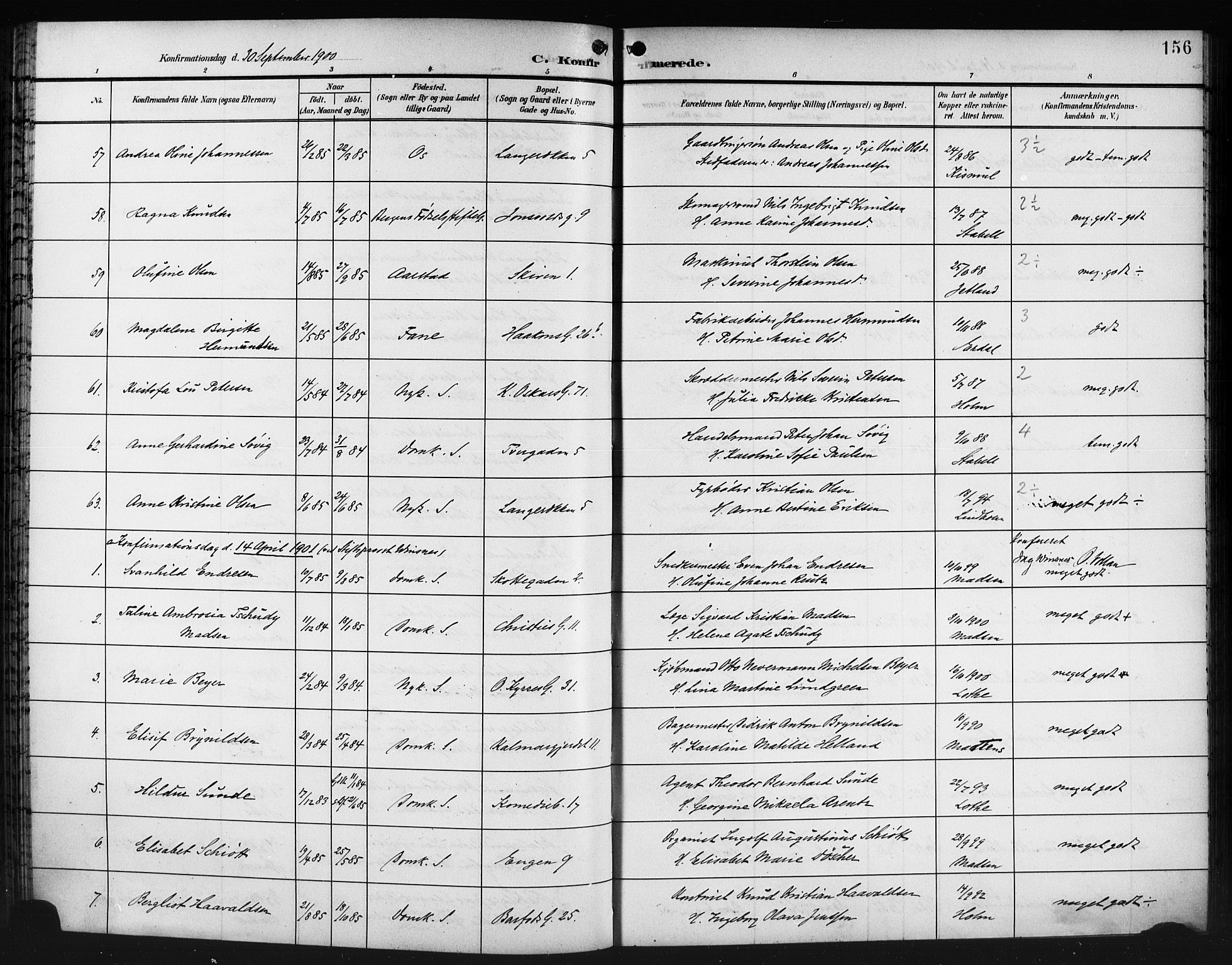 Domkirken sokneprestembete, AV/SAB-A-74801/H/Hab/L0025: Klokkerbok nr. C 5, 1899-1916, s. 156