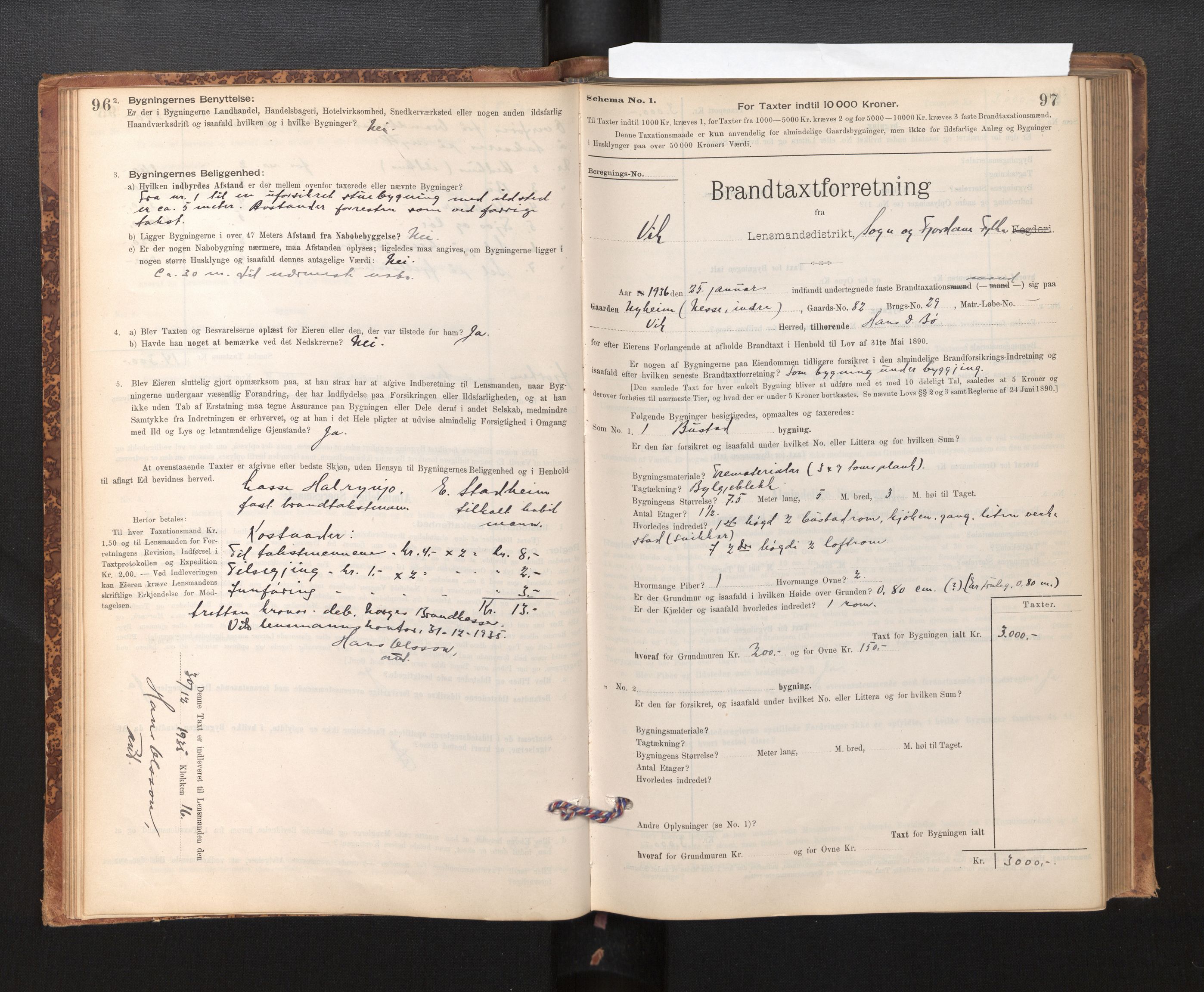 Lensmannen i Vik, SAB/A-30301/0012/L0006: Branntakstprotokoll, skjematakst, 1896-1949, s. 96-97