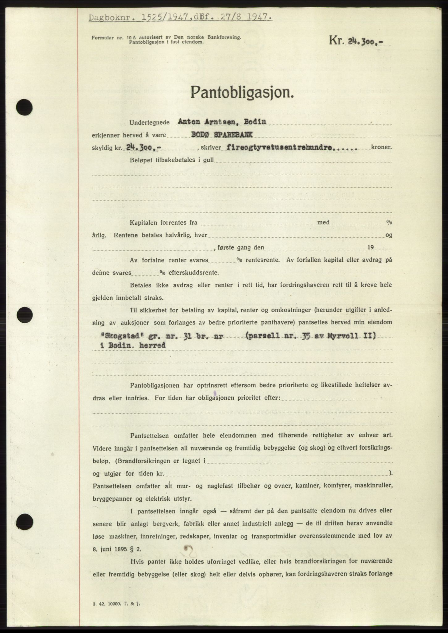 Salten sorenskriveri, AV/SAT-A-4578/1/2/2C: Pantebok nr. B11-12, 1947-1947, Dagboknr: 1525/1947