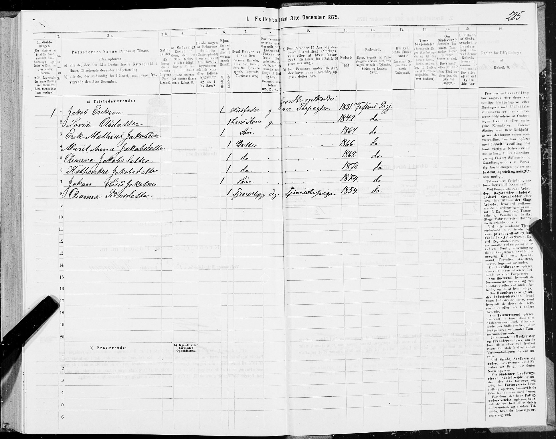 SAT, Folketelling 1875 for 1824L Vefsn prestegjeld, Vefsn sokn, 1875, s. 1285