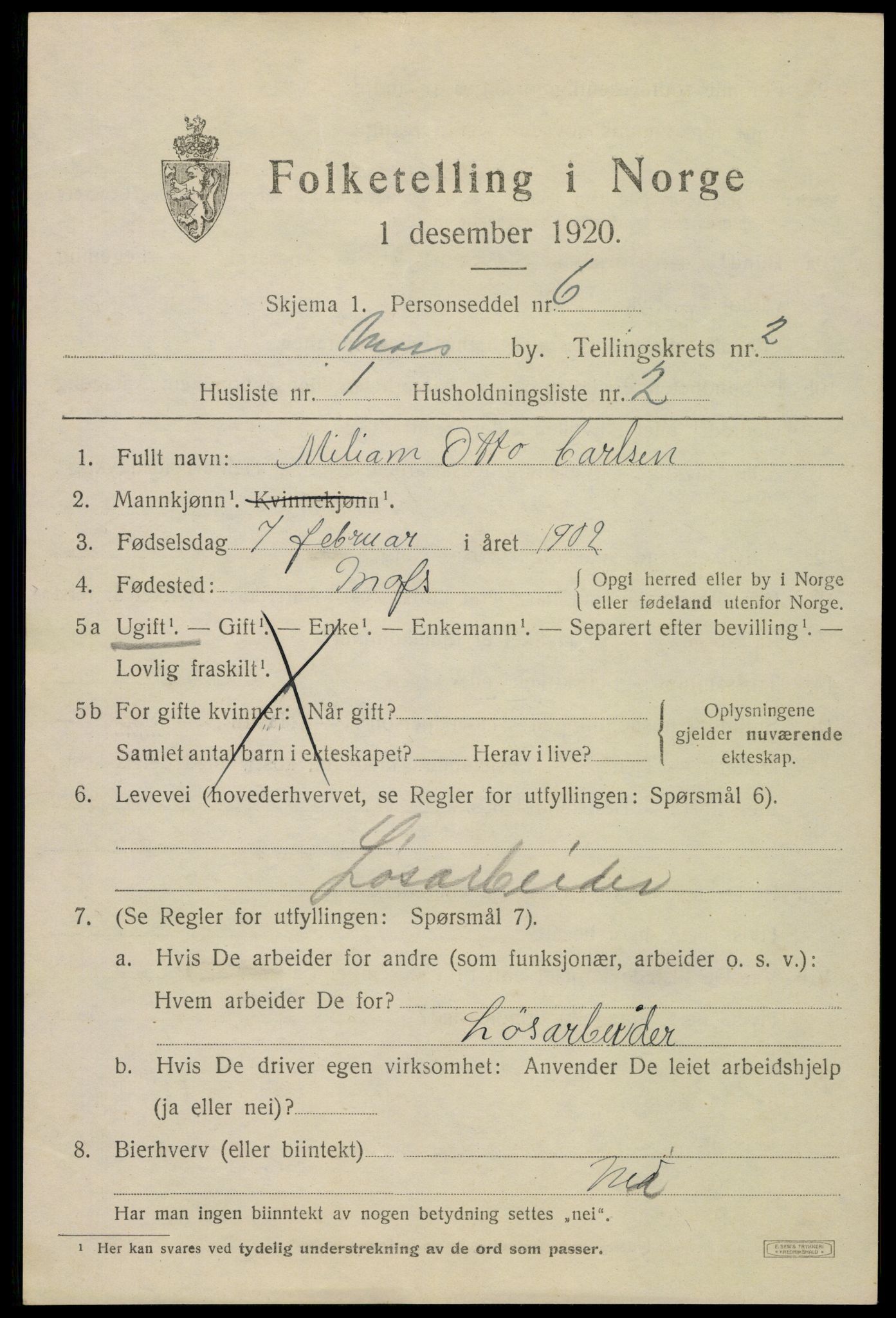 SAO, Folketelling 1920 for 0104 Moss kjøpstad, 1920, s. 8485
