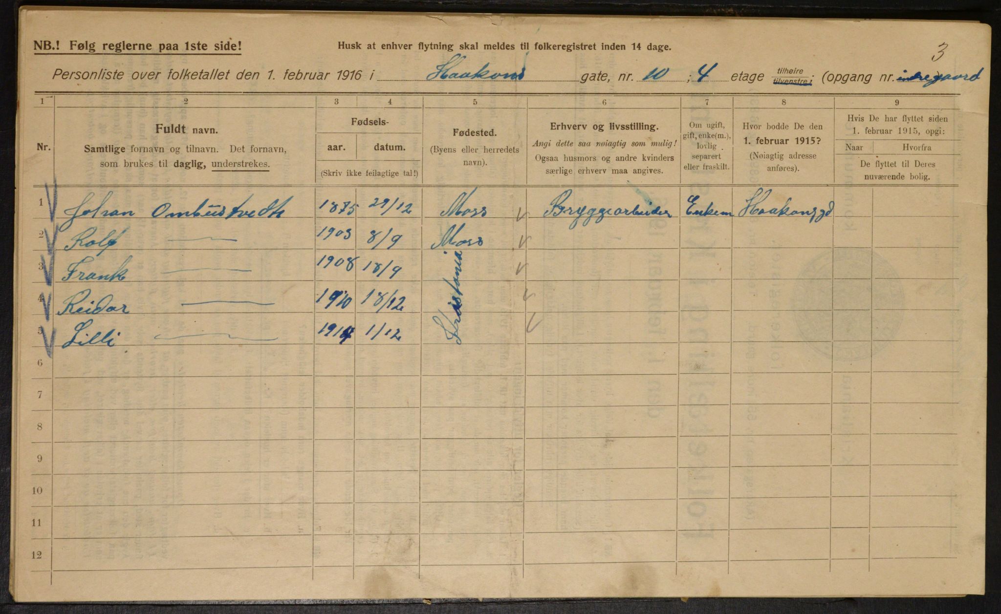 OBA, Kommunal folketelling 1.2.1916 for Kristiania, 1916, s. 43388