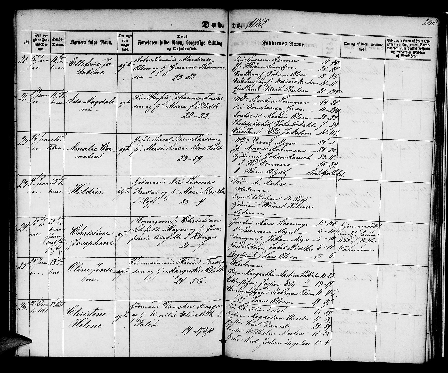 Korskirken sokneprestembete, AV/SAB-A-76101/H/Hab: Klokkerbok nr. B 4, 1858-1863, s. 208
