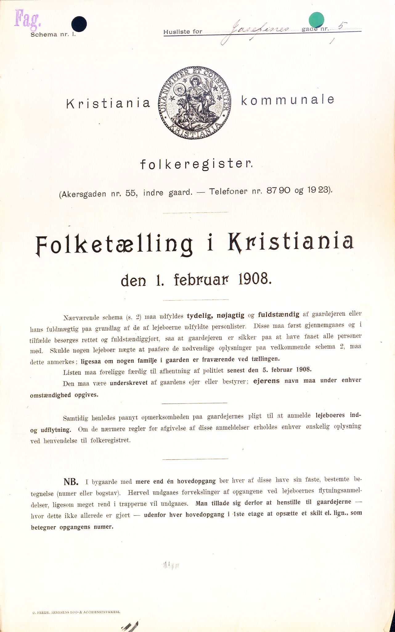 OBA, Kommunal folketelling 1.2.1908 for Kristiania kjøpstad, 1908, s. 42306