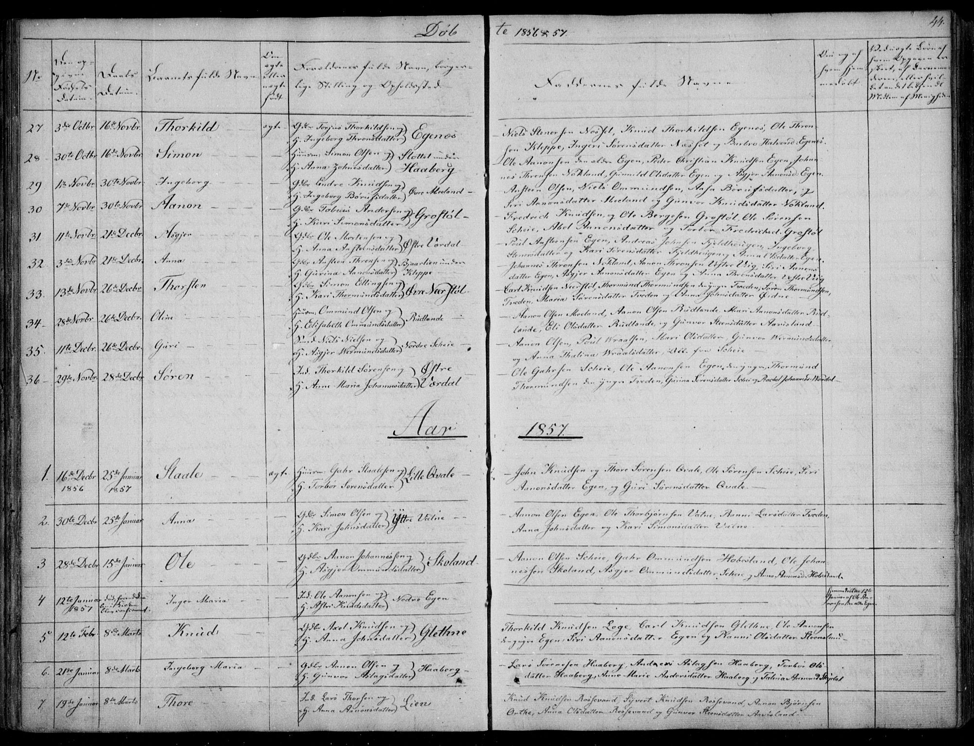 Hægebostad sokneprestkontor, SAK/1111-0024/F/Fa/Fab/L0002: Ministerialbok nr. A 2, 1836-1872, s. 44