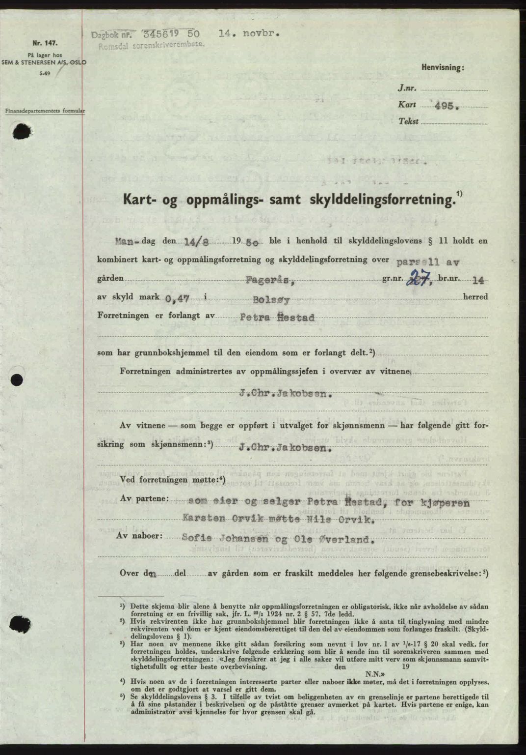 Romsdal sorenskriveri, AV/SAT-A-4149/1/2/2C: Pantebok nr. A34, 1950-1950, Dagboknr: 3456/1950