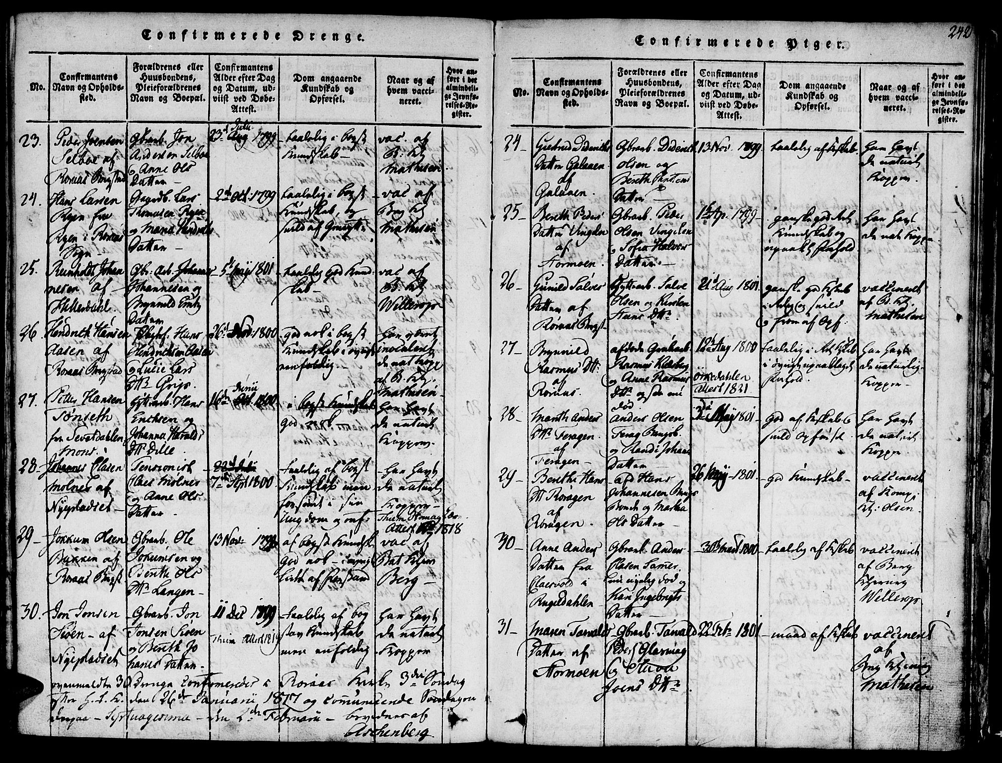 Ministerialprotokoller, klokkerbøker og fødselsregistre - Sør-Trøndelag, SAT/A-1456/681/L0929: Ministerialbok nr. 681A07, 1817-1828, s. 242