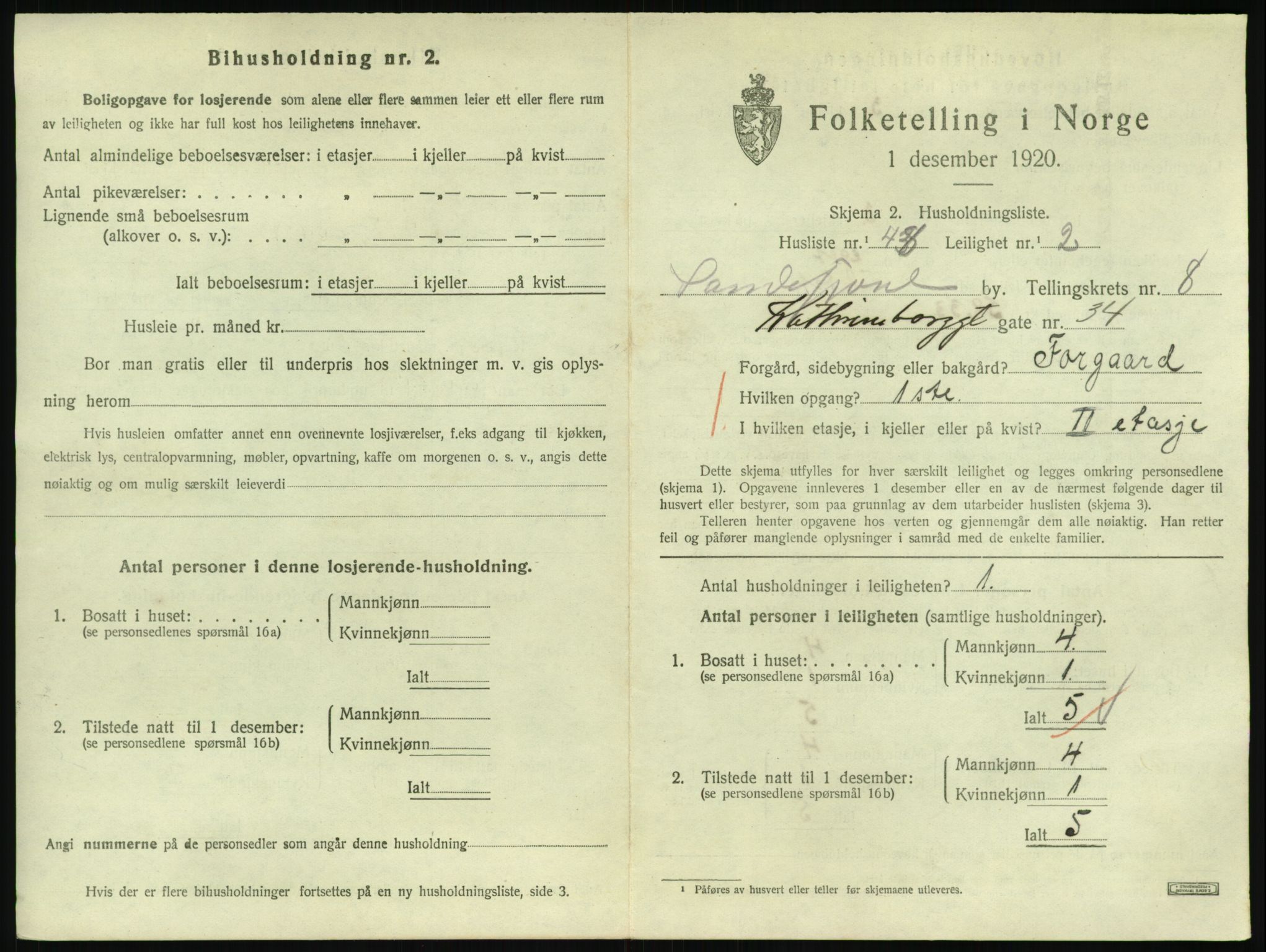 SAKO, Folketelling 1920 for 0706 Sandefjord kjøpstad, 1920, s. 3408