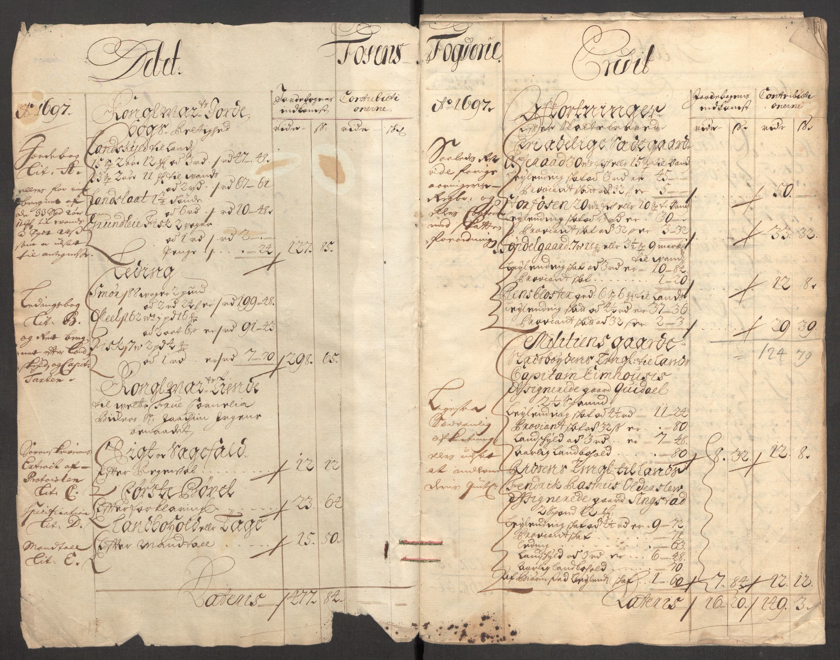 Rentekammeret inntil 1814, Reviderte regnskaper, Fogderegnskap, AV/RA-EA-4092/R57/L3852: Fogderegnskap Fosen, 1697, s. 5