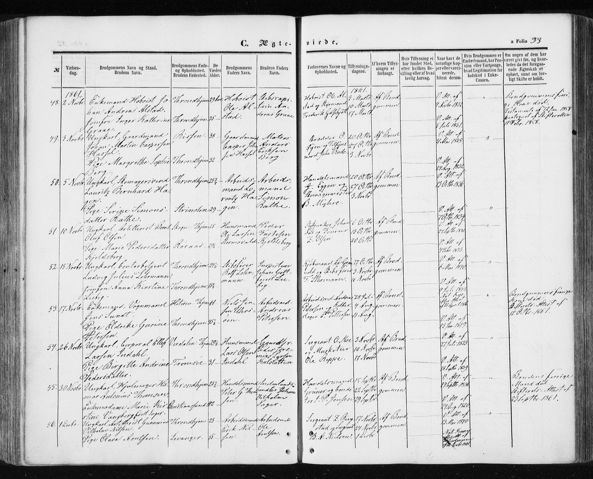 Ministerialprotokoller, klokkerbøker og fødselsregistre - Sør-Trøndelag, SAT/A-1456/601/L0053: Ministerialbok nr. 601A21, 1857-1865, s. 33