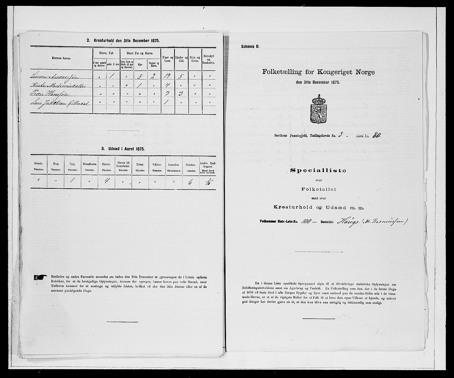 SAB, Folketelling 1875 for 1442P Davik prestegjeld, 1875, s. 456