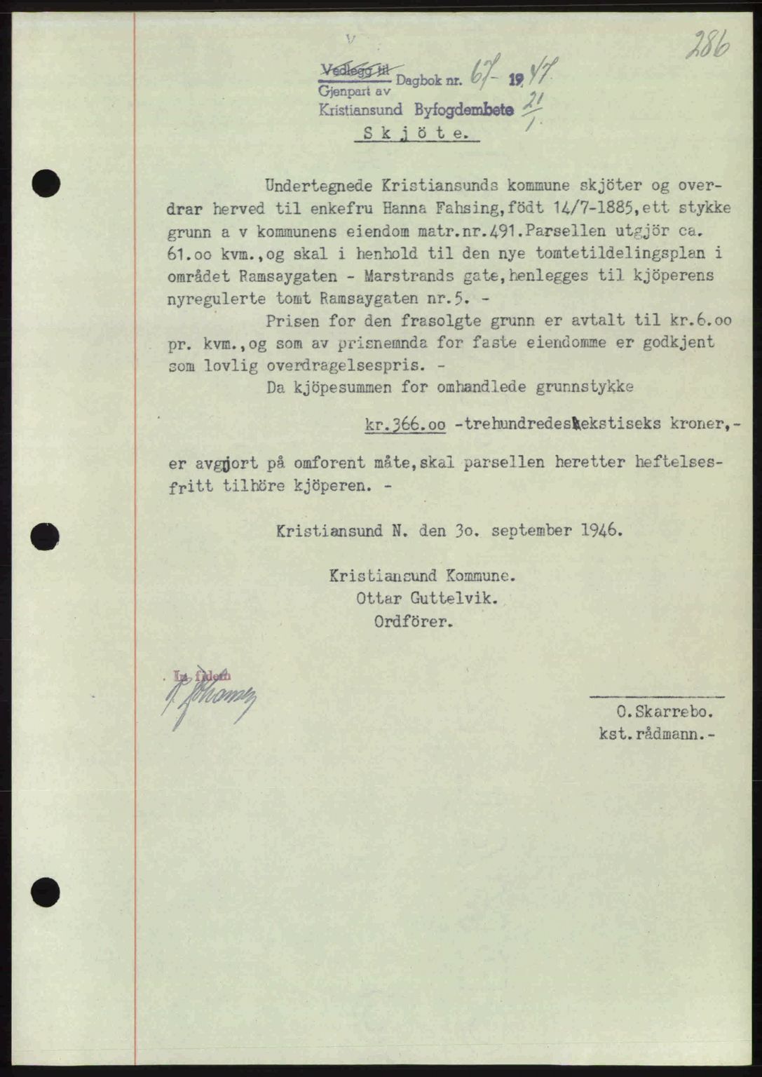 Kristiansund byfogd, SAT/A-4587/A/27: Pantebok nr. 39b, 1946-1947, Dagboknr: 67/1947