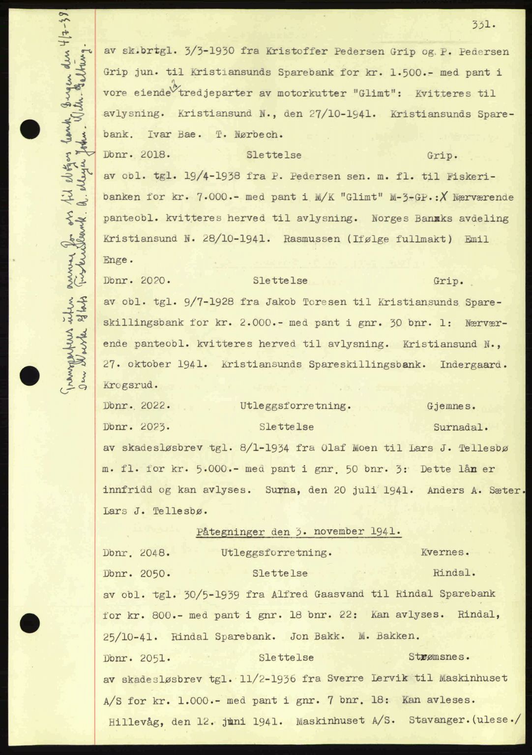 Nordmøre sorenskriveri, AV/SAT-A-4132/1/2/2Ca: Pantebok nr. C81, 1940-1945, Dagboknr: 2018/1941