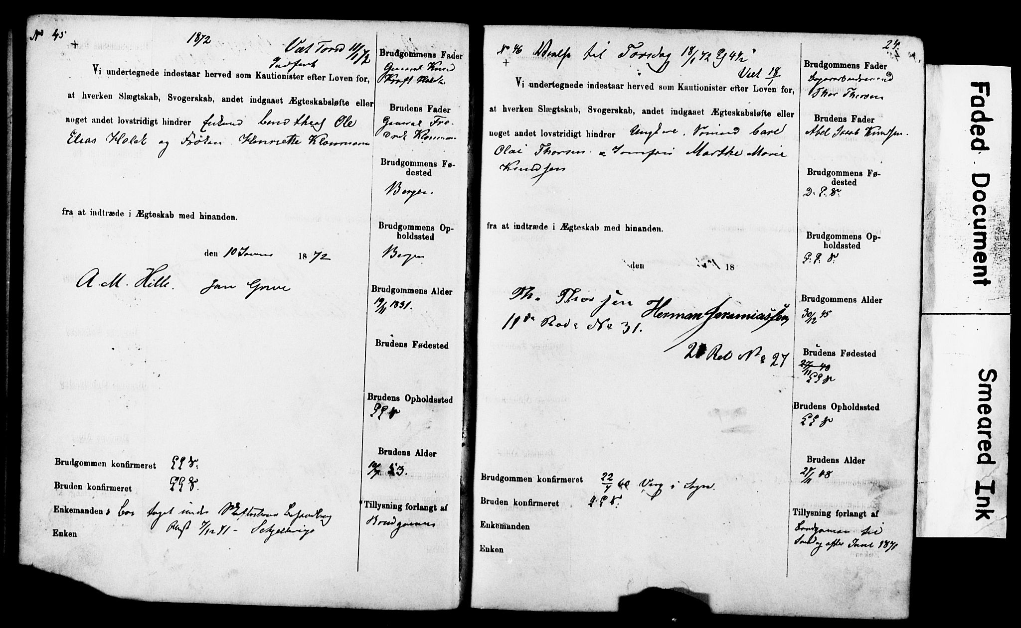 Korskirken sokneprestembete, SAB/A-76101: Forlovererklæringer nr. II.5.4, 1871-1878, s. 24
