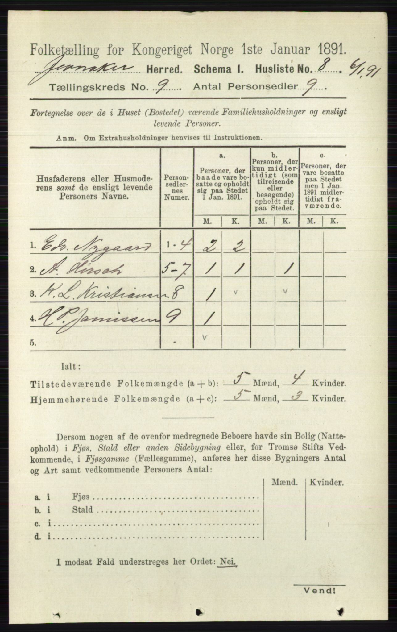 RA, Folketelling 1891 for 0532 Jevnaker herred, 1891, s. 4884